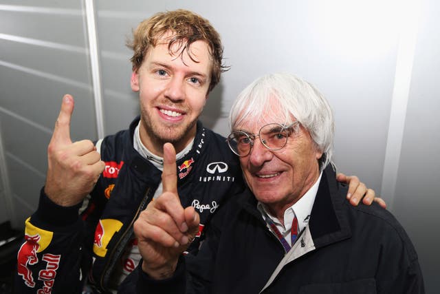 Double points? Sebastian Vettel, left, isn't happy but Bernie Ecclestone wants to expand on the idea