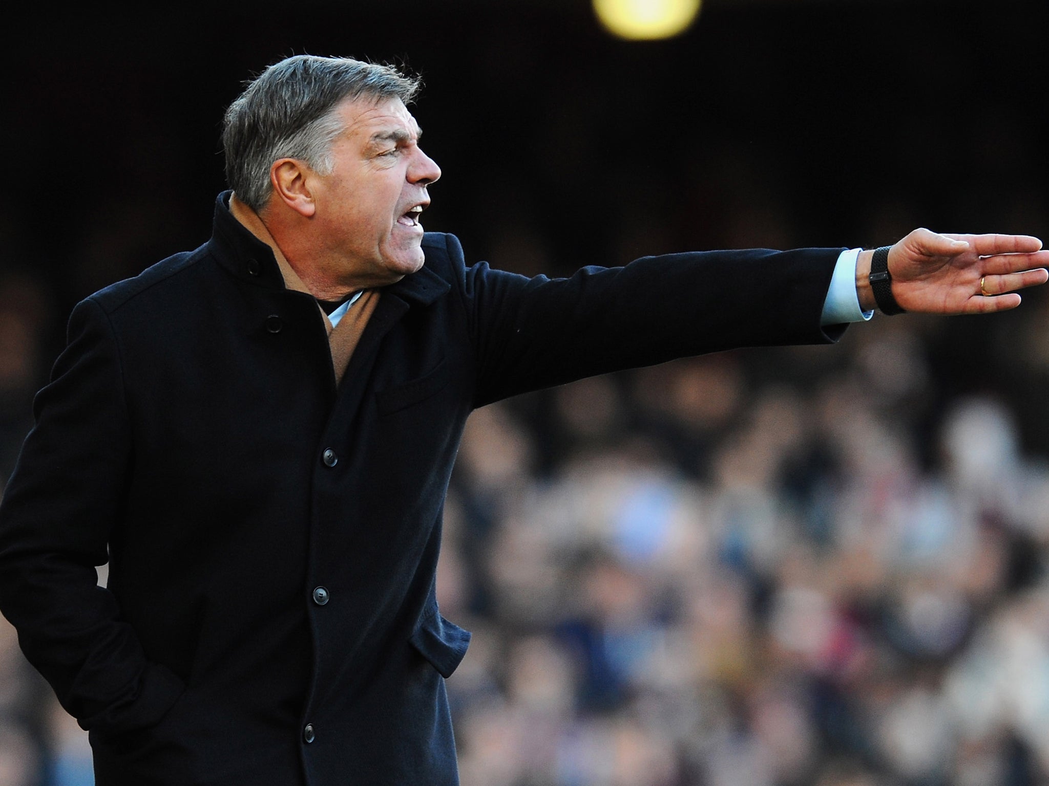 Sam Allardyce gestures from the sidelines during West Ham's 2-0 win over Swansea
