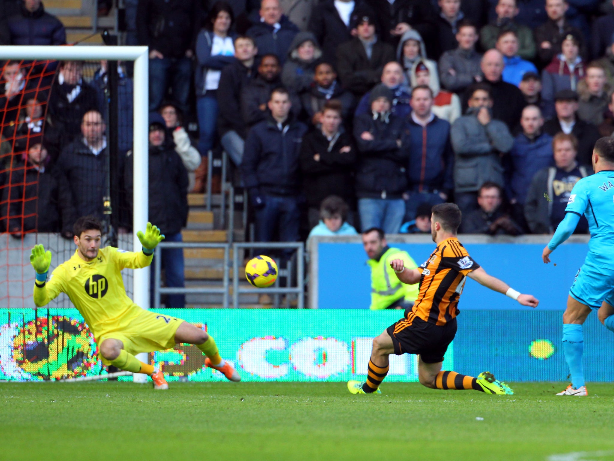 Shane Long scores for Hull against Tottenham