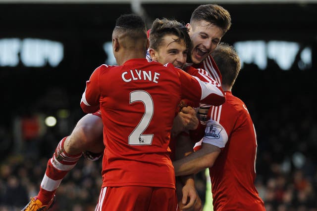 Southampton players celebrate after Jay Rodriguez scores