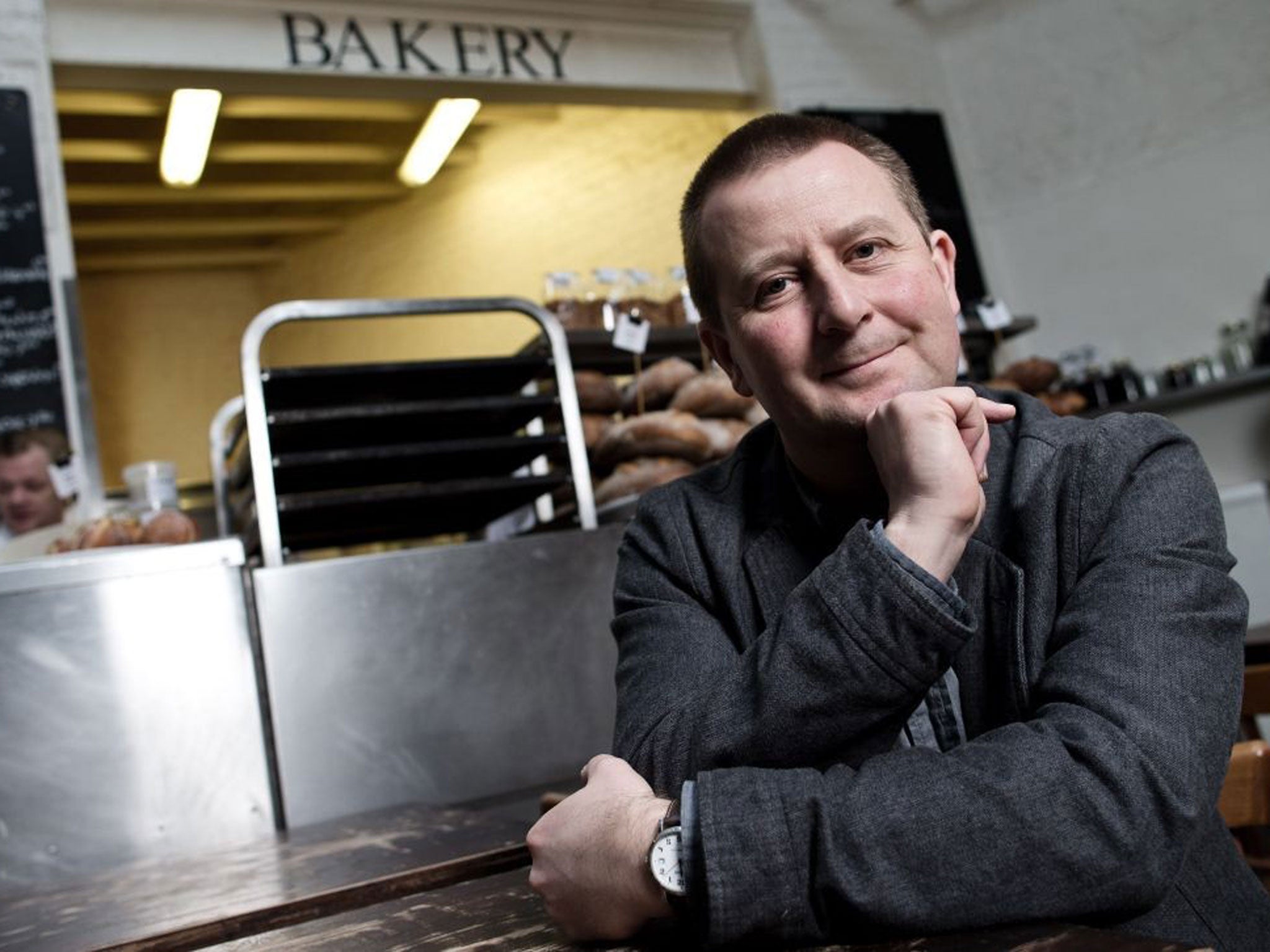 Food for thought: Julian Baggini uses his loaf at St John bar and restaurant in London