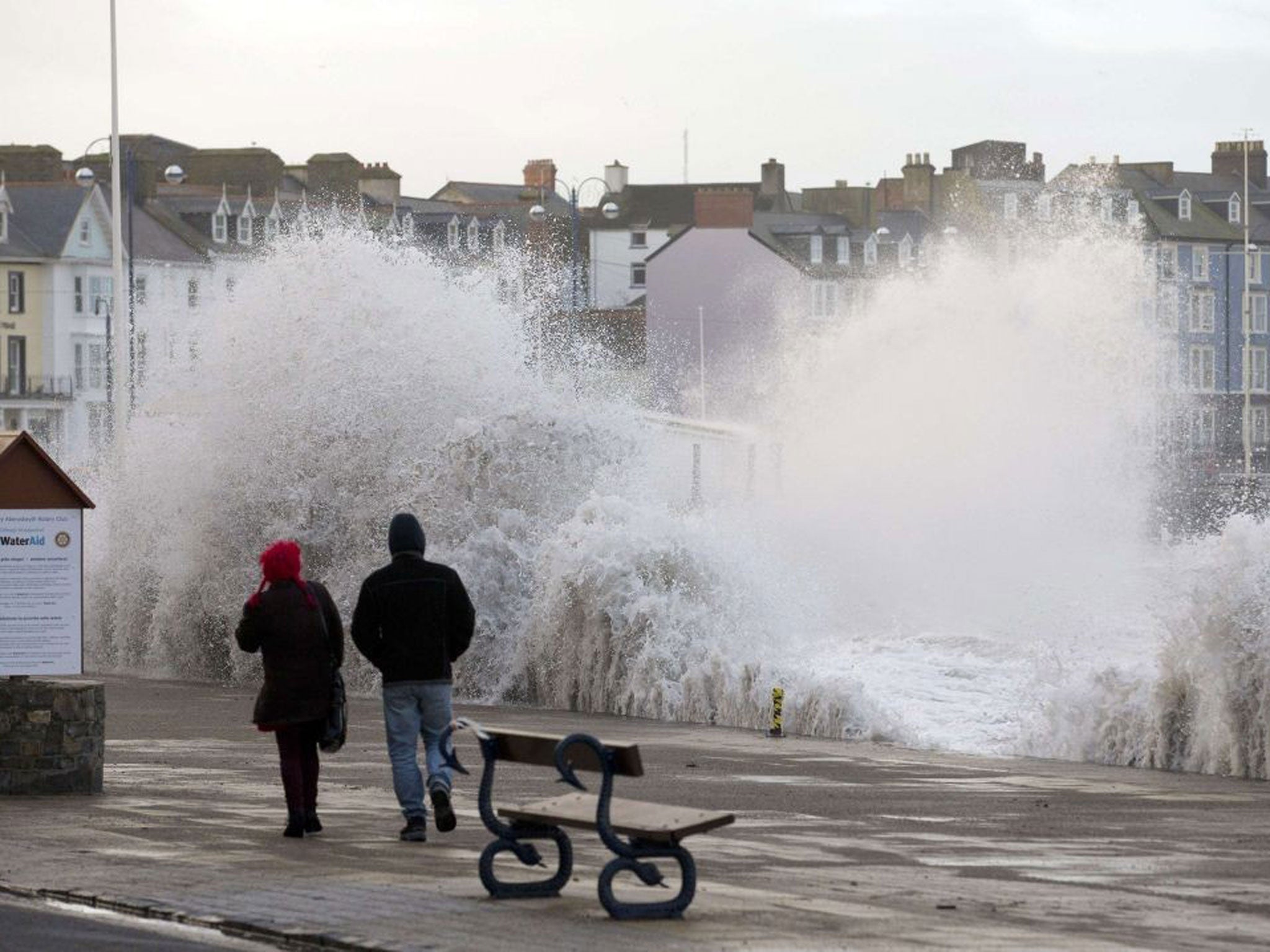 Weather chaos: The seafront shortly before high tide in Aberystwyth