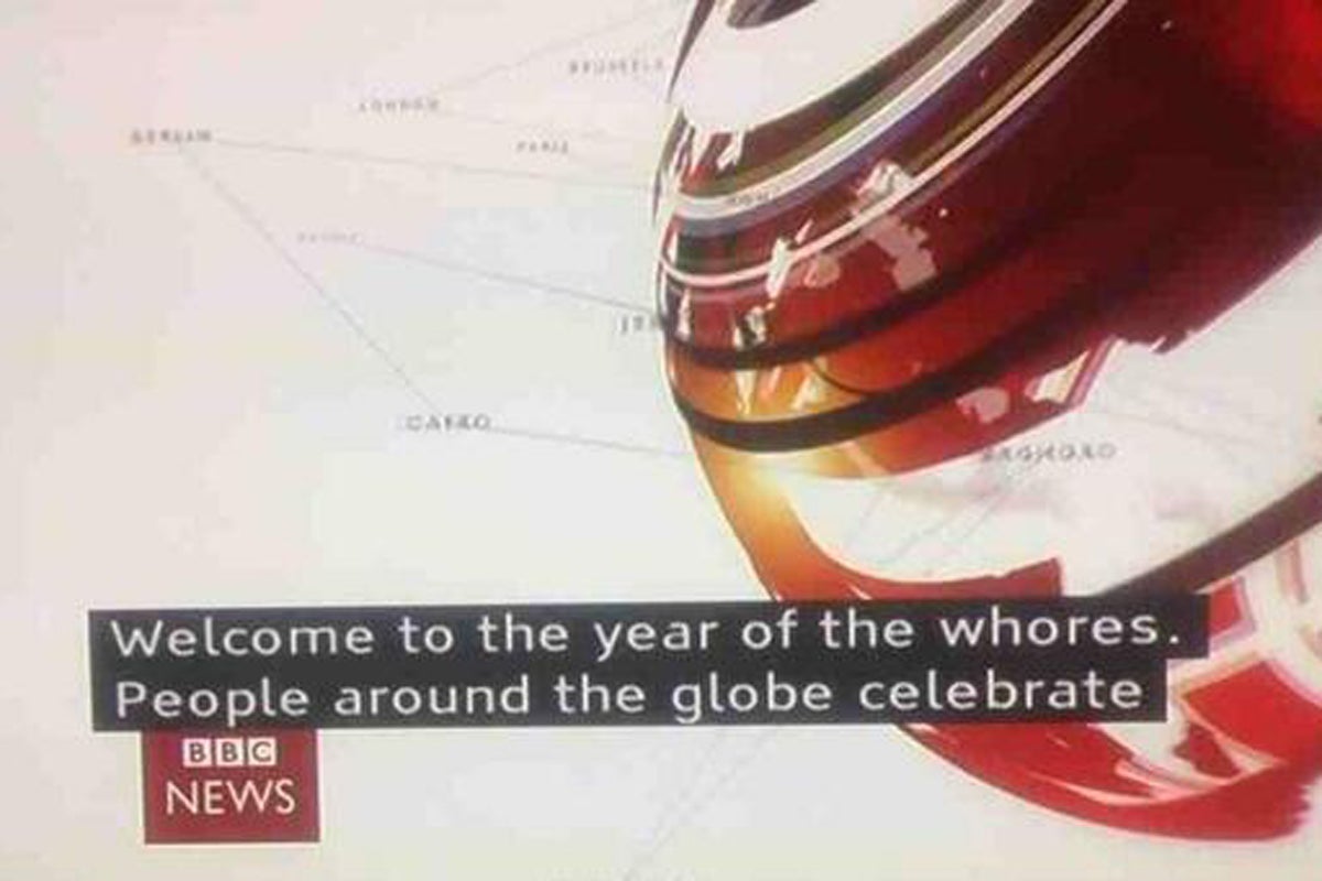 BBC News' subtitle system mistakingly referred to this as the 'year of the whores' during coverage of Chinese New Year