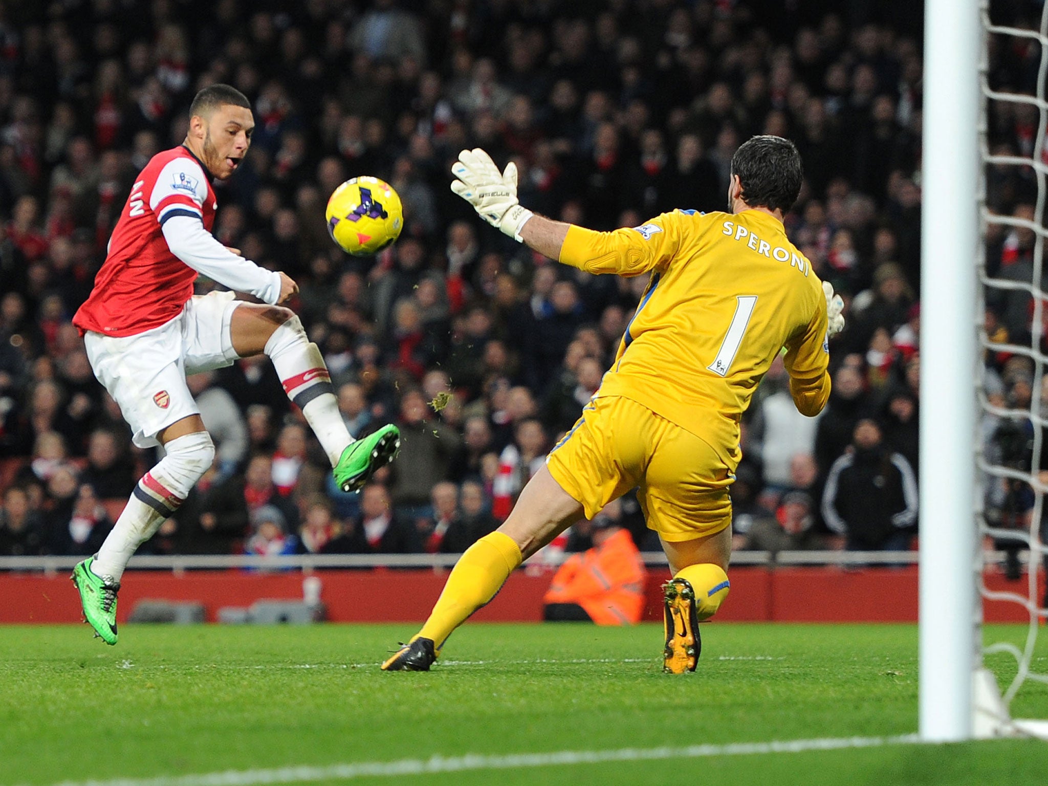Alex Oxlade-Chamberlain opens the scoring for Arsenal in their 2-0 win over Crystal Palace