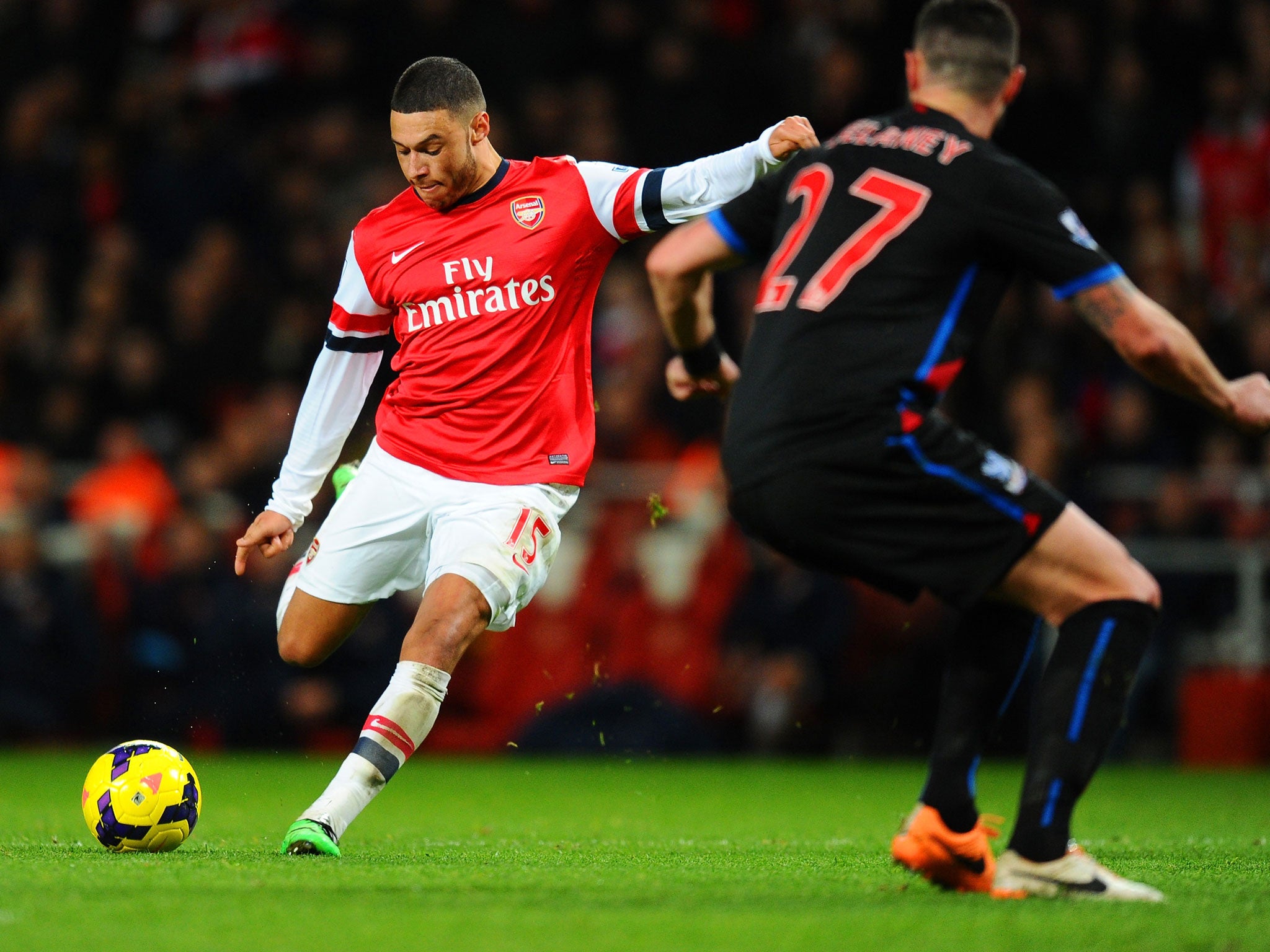 Alex Oxlade-Chamberlain scores his second against Crystal Palace