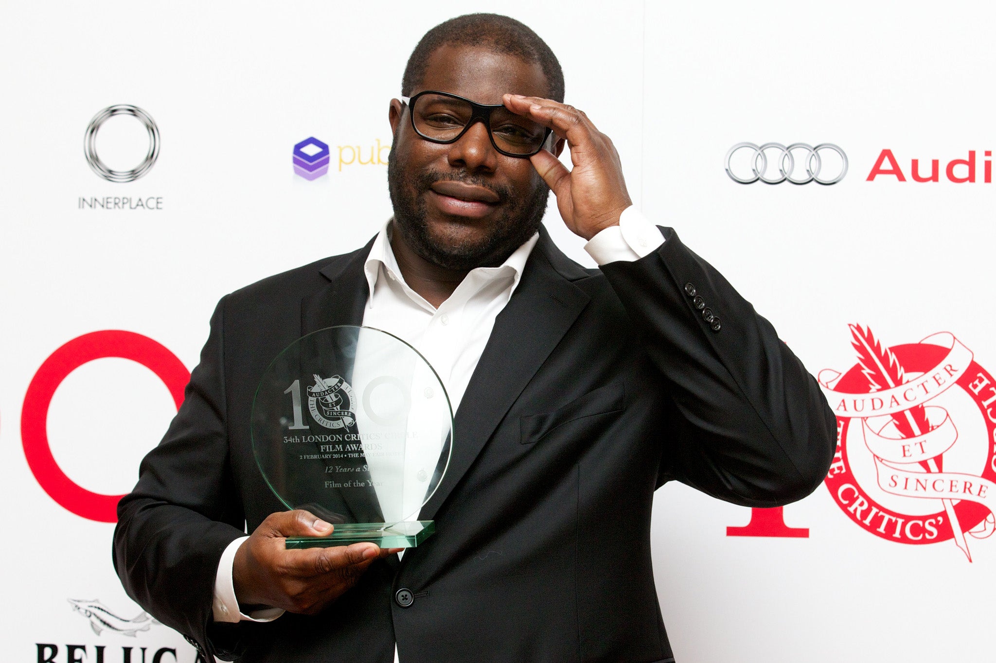 Steve McQueen with his Best Film award for '12 Years A Slave' at the London Critics' Circle Film Awards