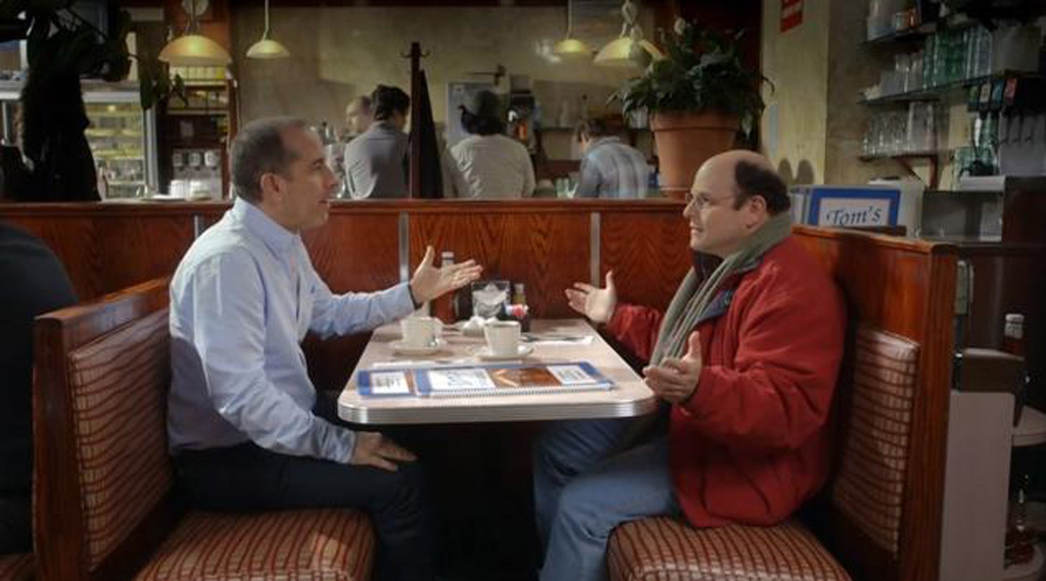 Jerry Seinfeld and Jason Alexander appear in a teaser for 'Comedians in Cars Getting Coffee' during the Super Bowl