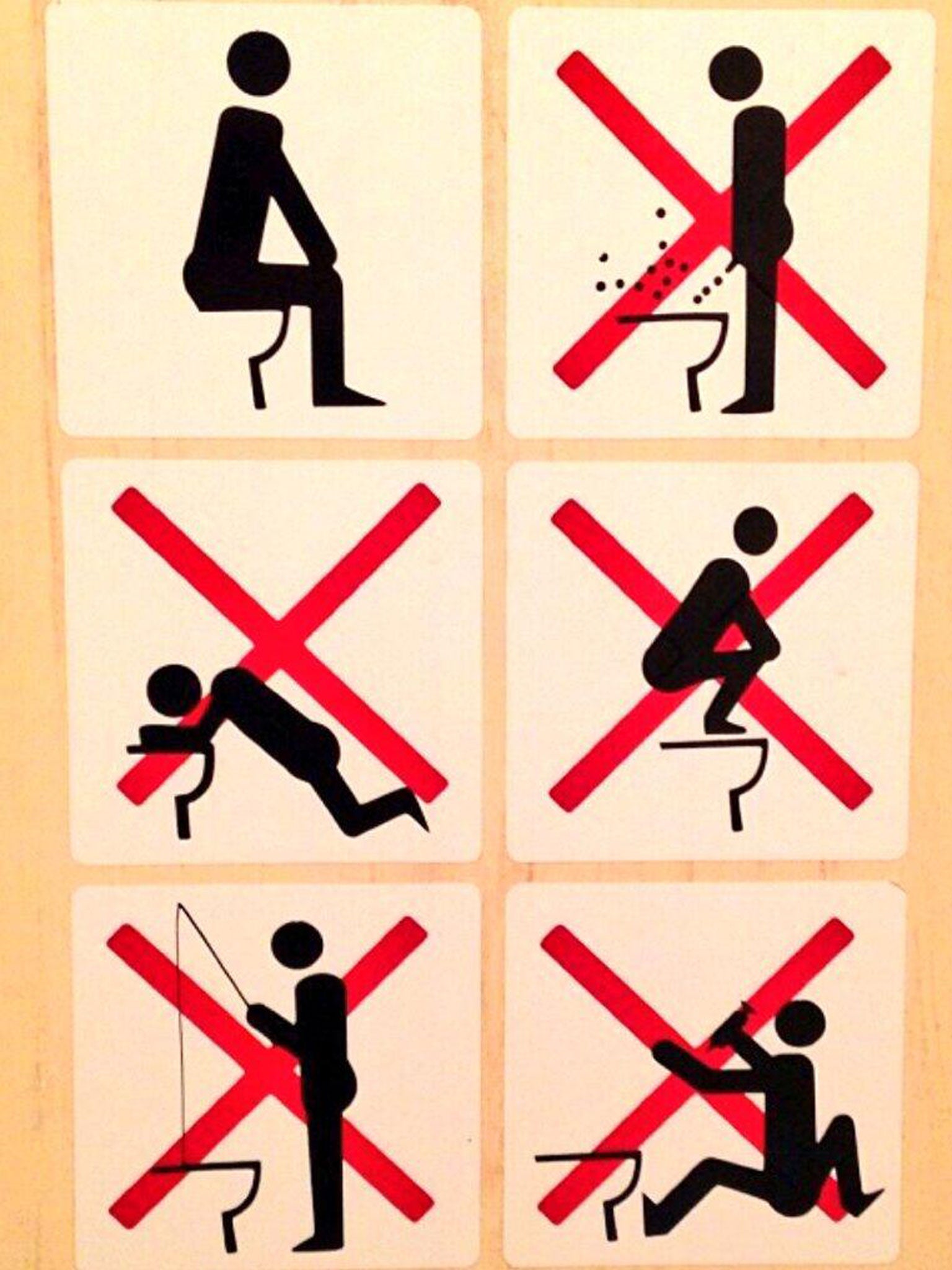 This image posted was posted to Twitter by Canadian snowboarder Sebastien Toutant, with the caption: 'Well that's interesting... Sochi rules in the bathrooms!'