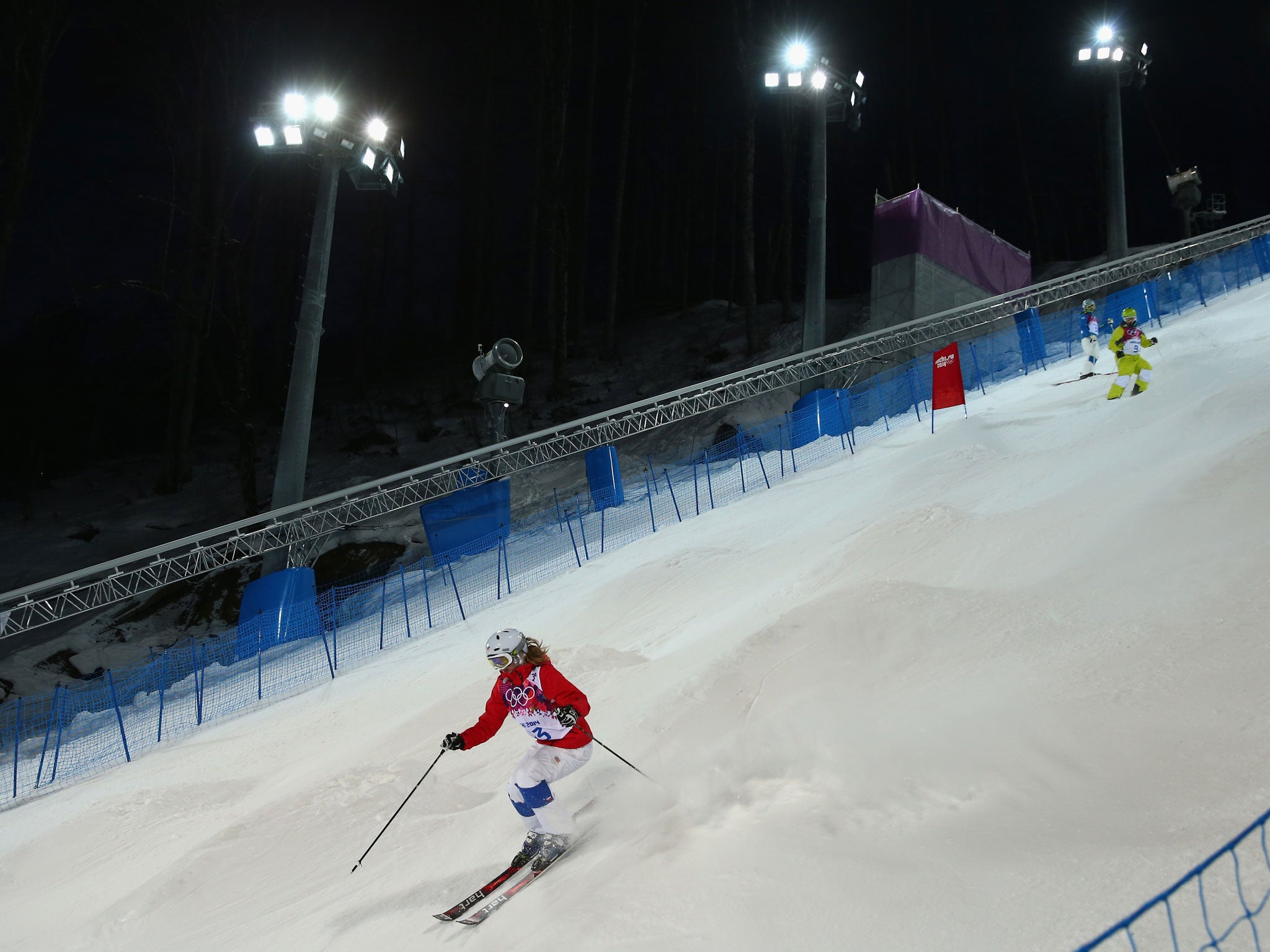 A general view during a training session at the Freestyle Center of the Rosa Khutor Extreme Park
