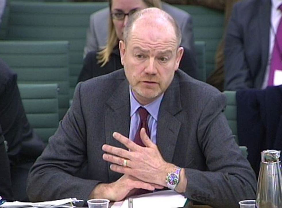 Former BBC director-general Mark Thompson giving evidence in front of the Commons Public Accounts Committee in Portcullis House in London, on the failed Digital Media Initiative.