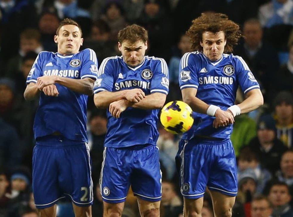 From left: Chelsea’s Nemanja Matic, goalscorer Branislav Ivanovic and David Luiz show the collective spirit that led their side to victory over Manchester City last night
