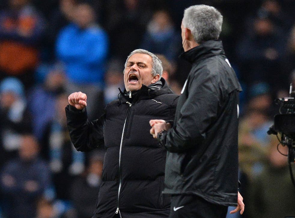 Jose Mourinho celebrates victory against Manchester City on Monday night