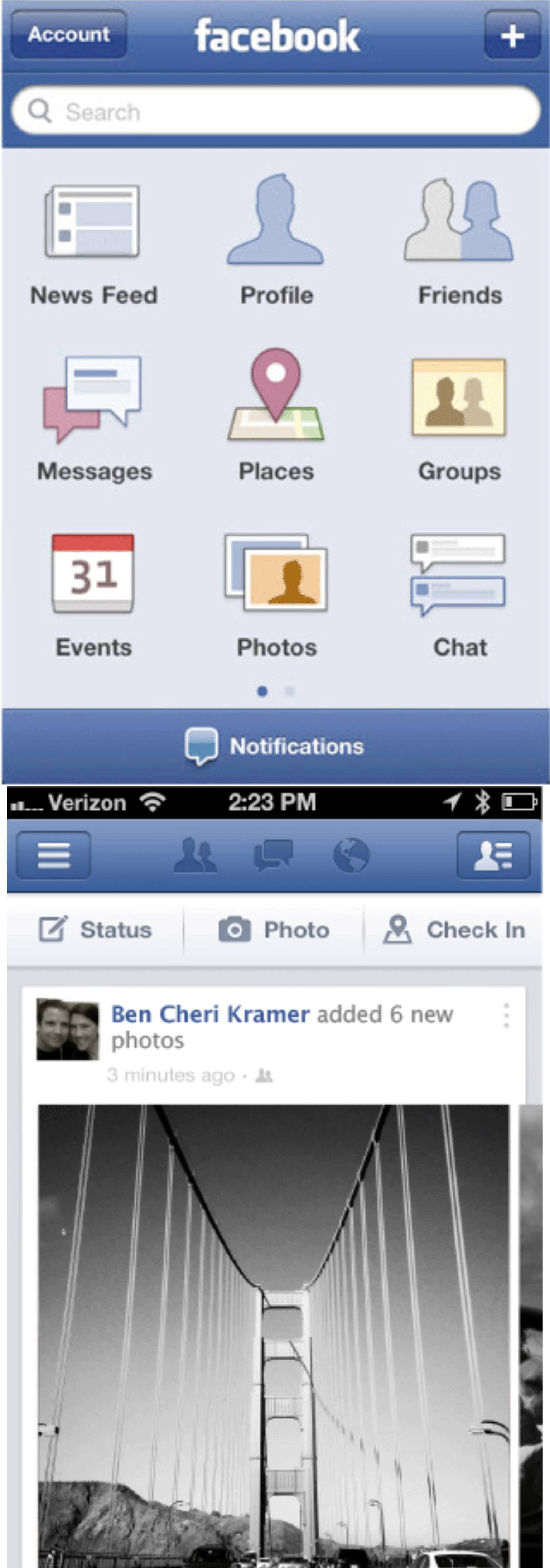 Facebook mobile - then and now (Picture: Facebook)