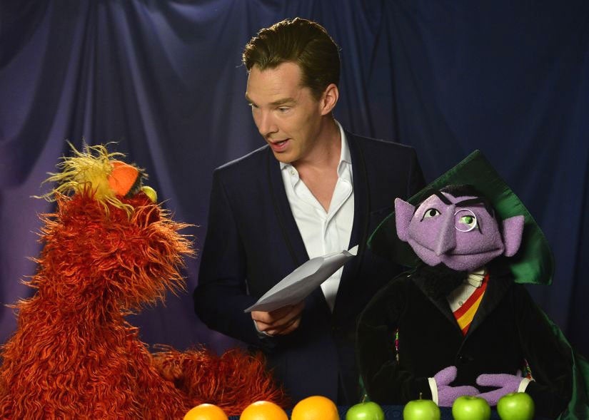 With the help of Count and Murray, Cumberbatch explains how to count up four apples and three oranges, and decide which is the greater number.