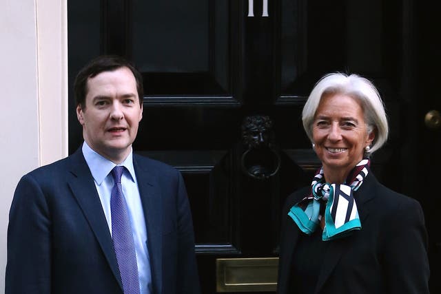 Chancellor George Osborne greets the Head of the IMF