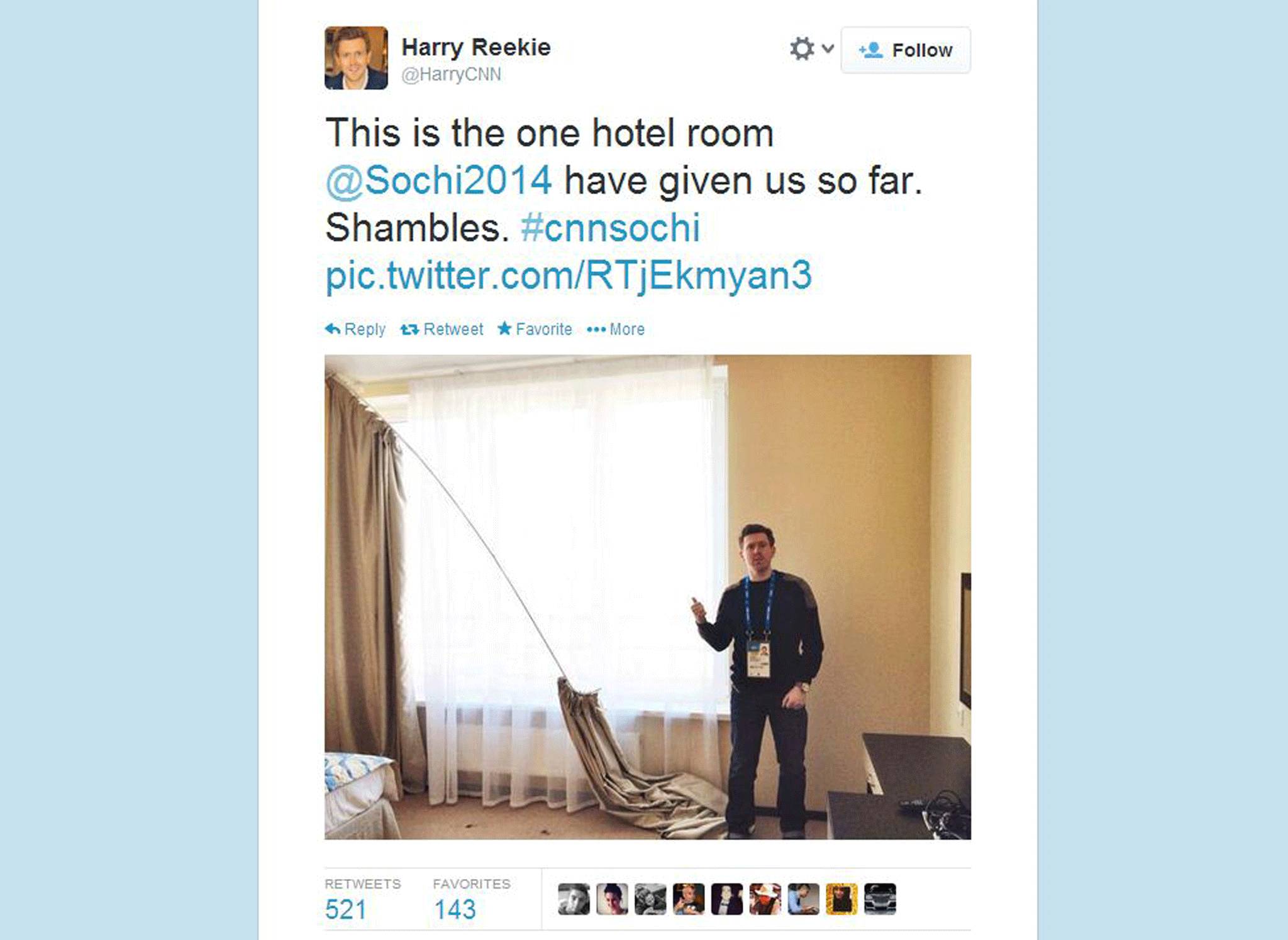 A CNN employee posted a snap of his hotel room on Twitter