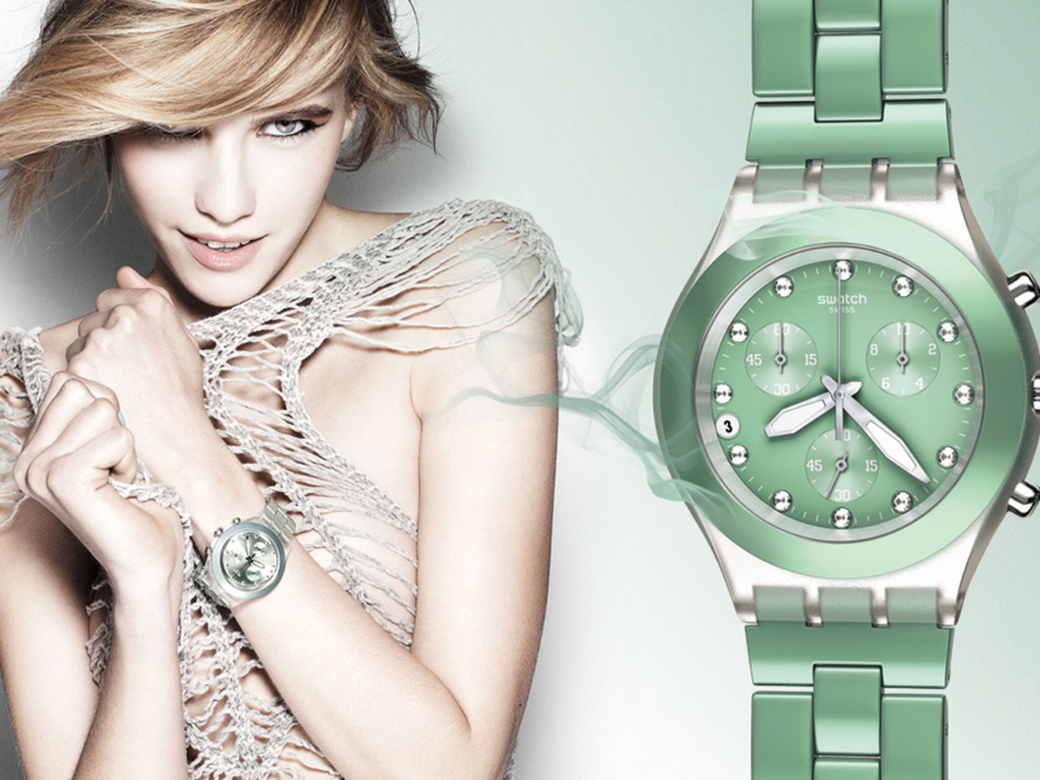 A model poses for the Swatch match campaign
