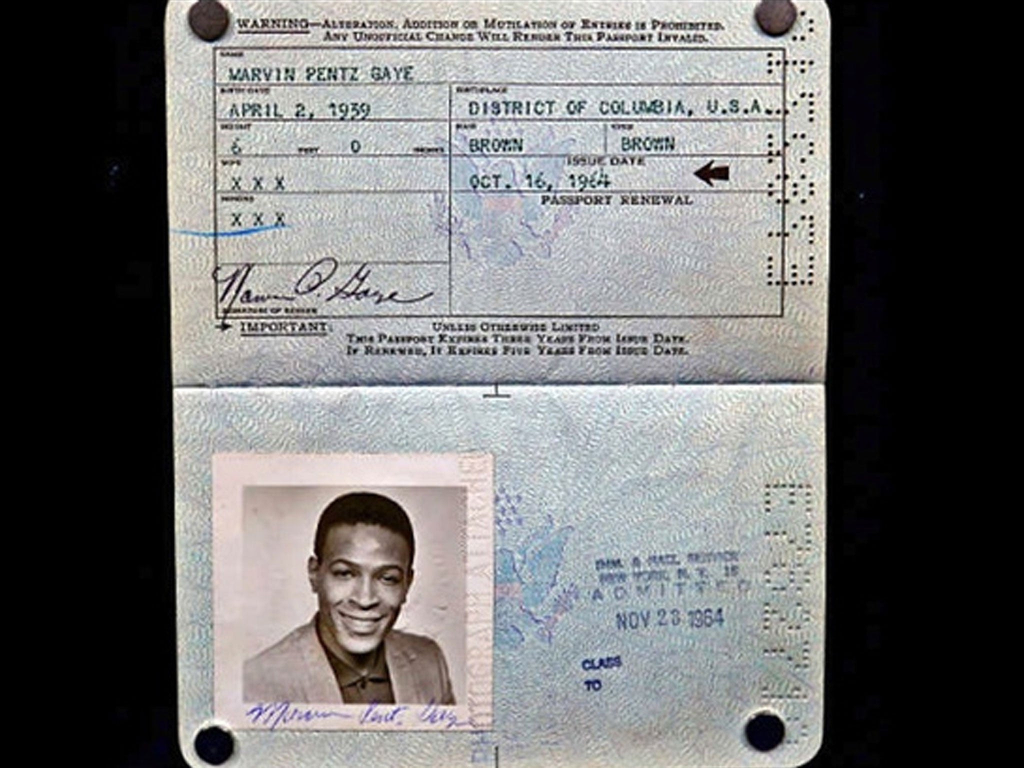 Marvin Gaye's 1964 passport was found hidden in a vinyl by a Detroit music fan