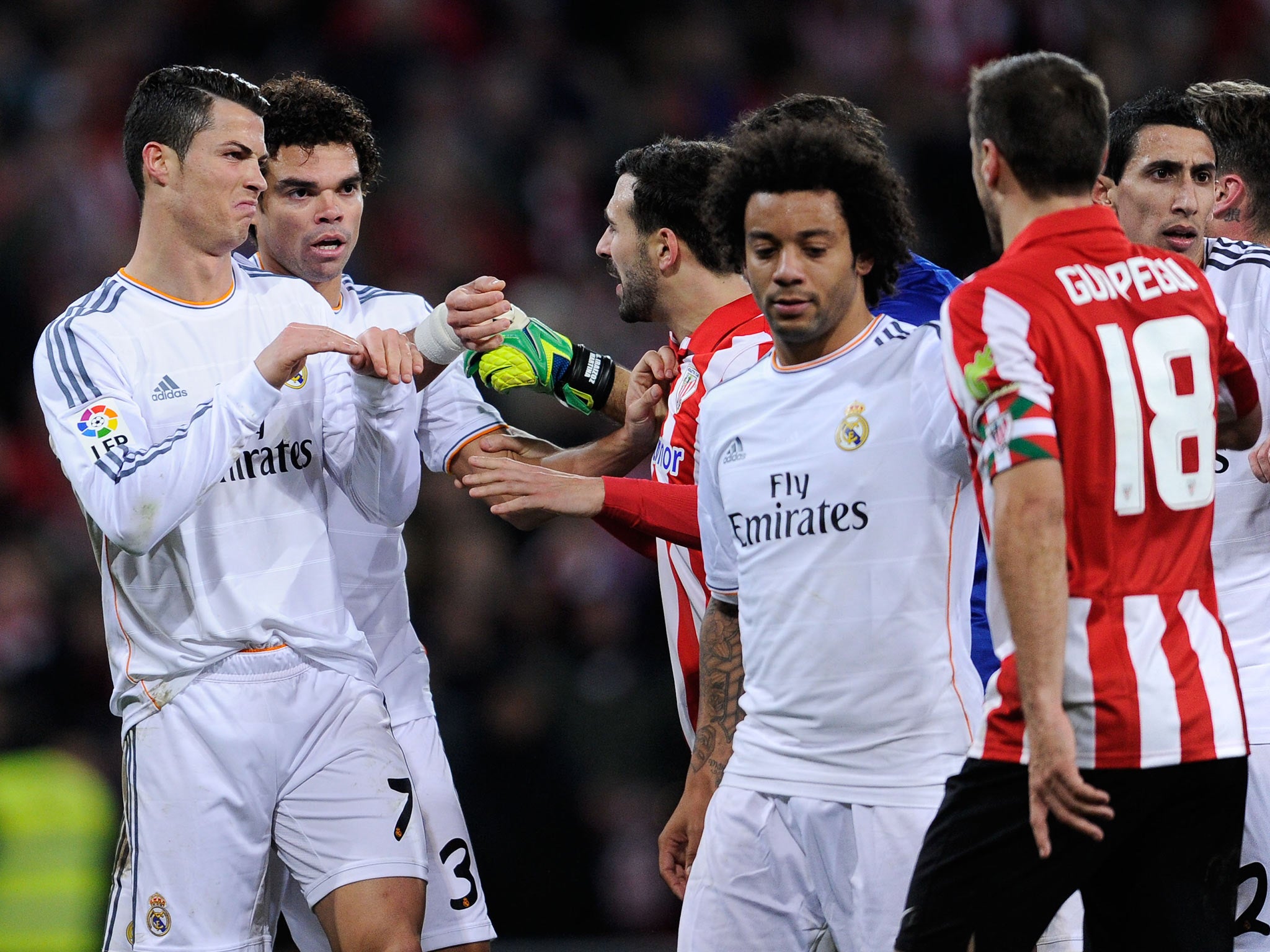 Ronaldo makes a gesture as he is sent off