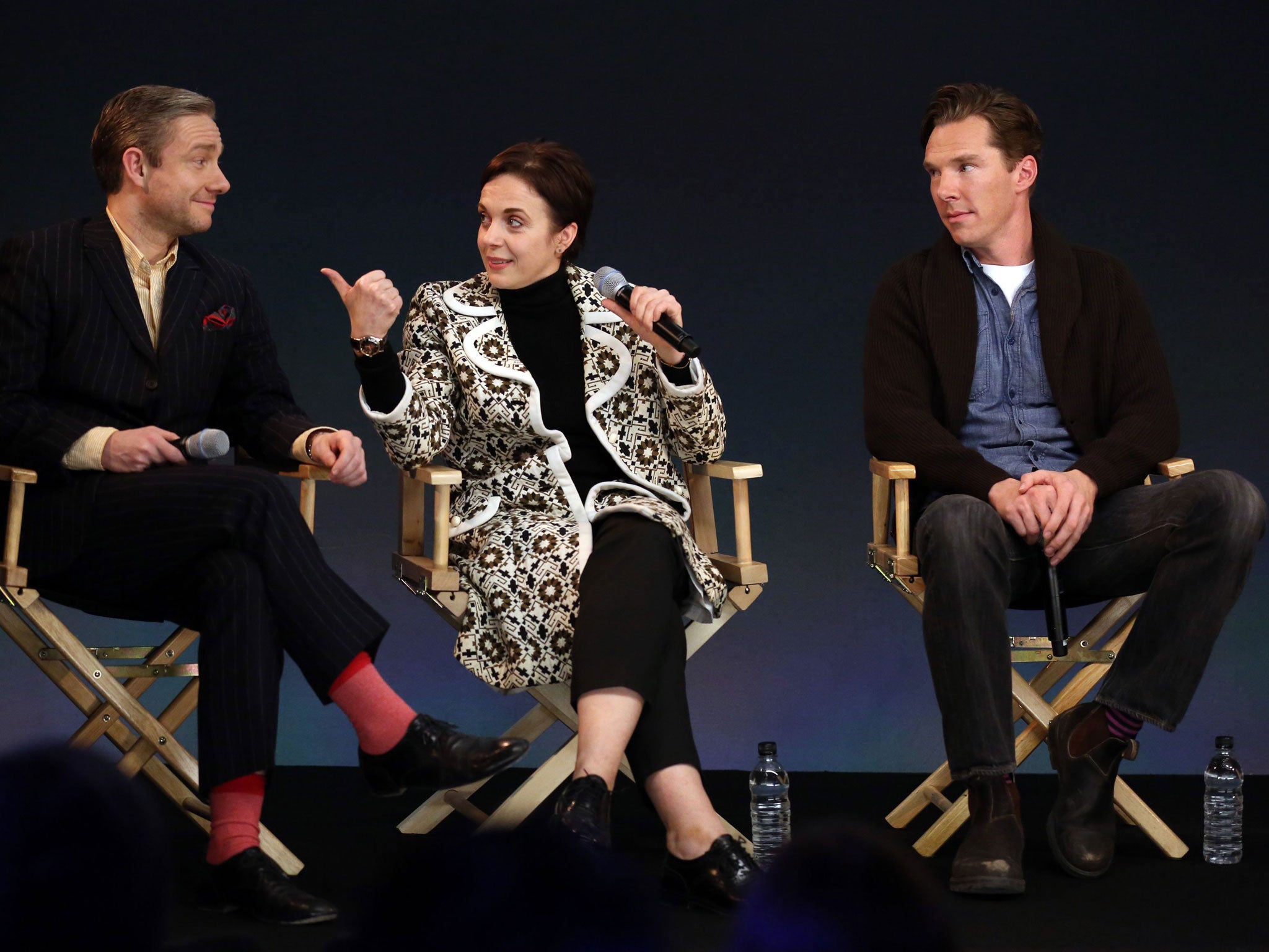Martin Freeman, Amanda Abbington and Benedict Cumberbatch at the Meet the Filmmakers: Sherlock event at the Apple Store on 4 February