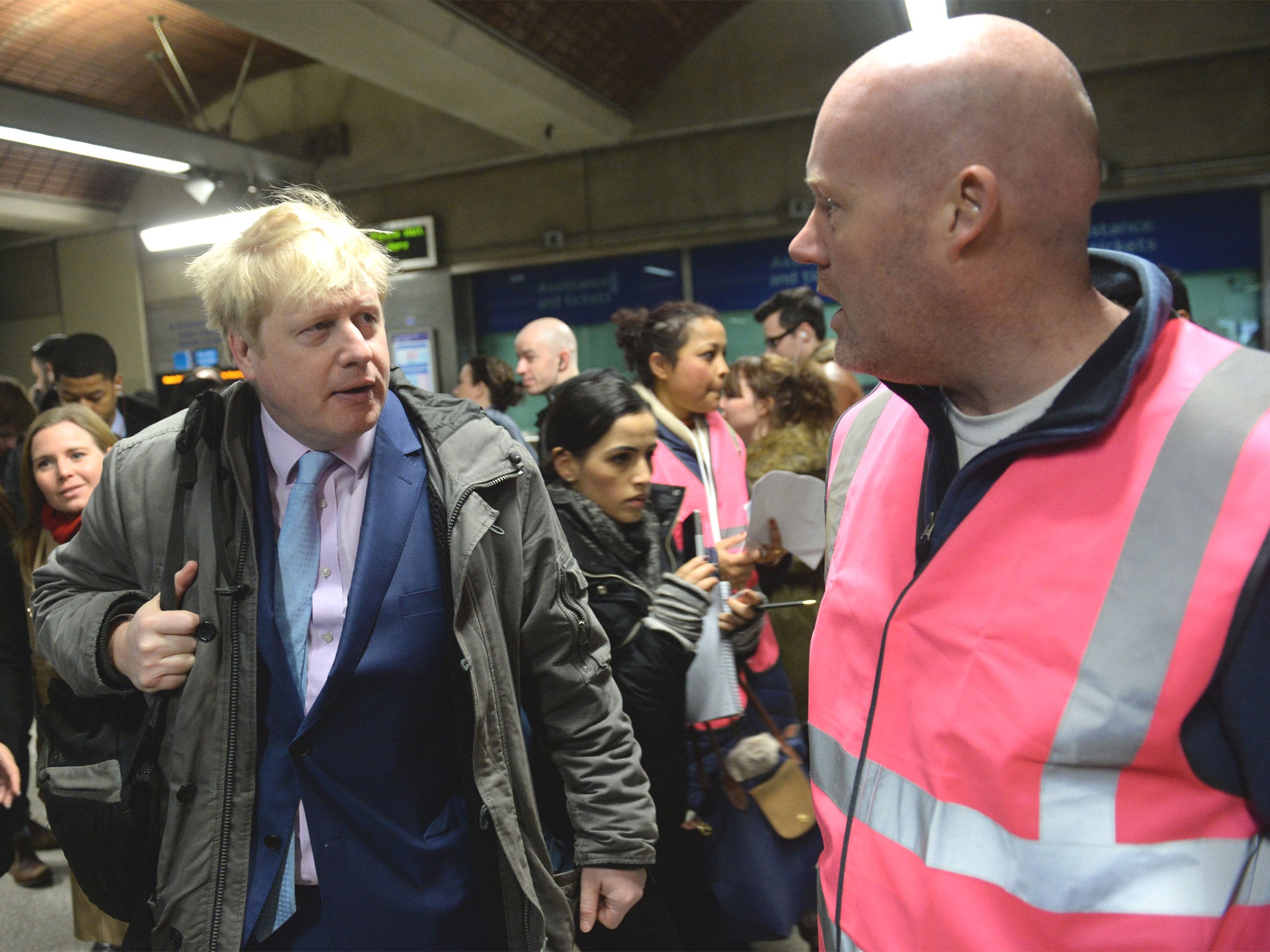 The Mayor of London Boris Johnson meets commuters and staff at London Bridge Underground Station