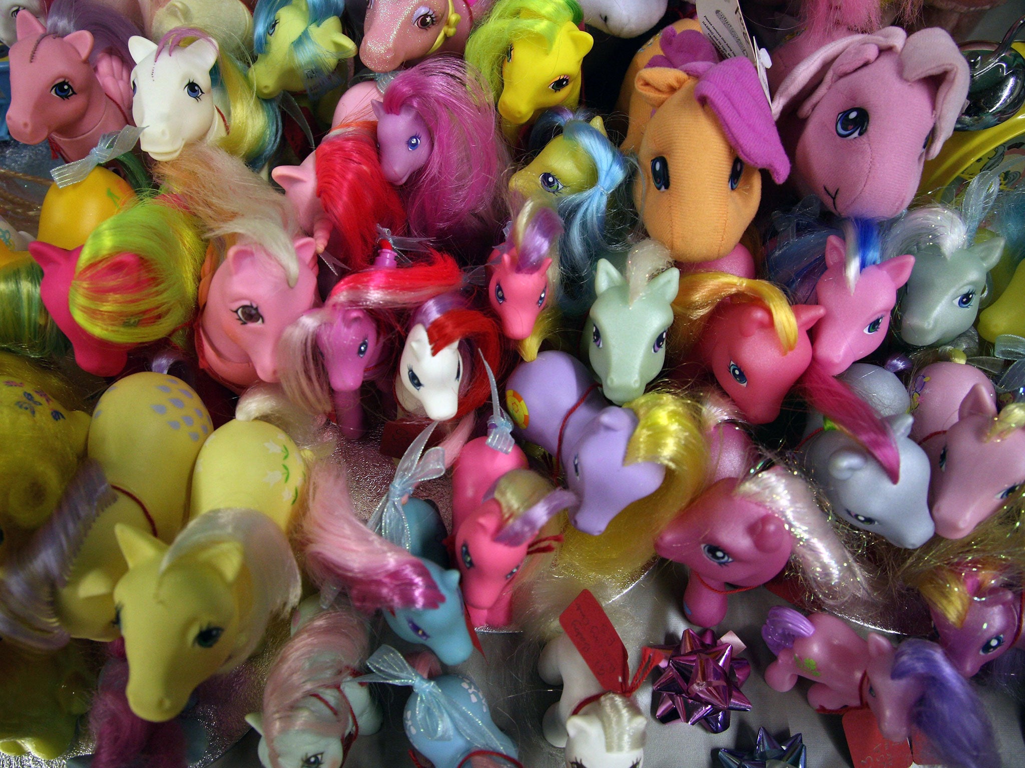 My Little Pony dolls, featuring characters from the TV show that Michael Morones was bullied for watching.