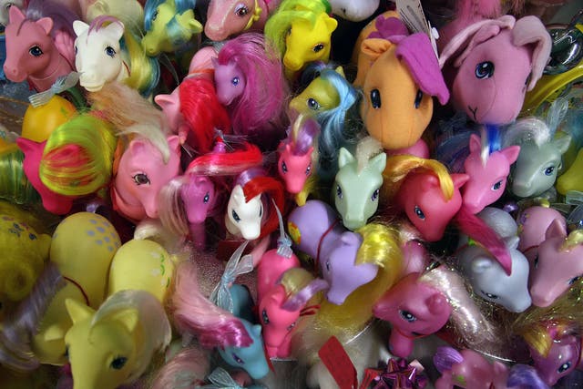 My Little Pony dolls, featuring characters from the TV show that Michael Morones was bullied for watching.