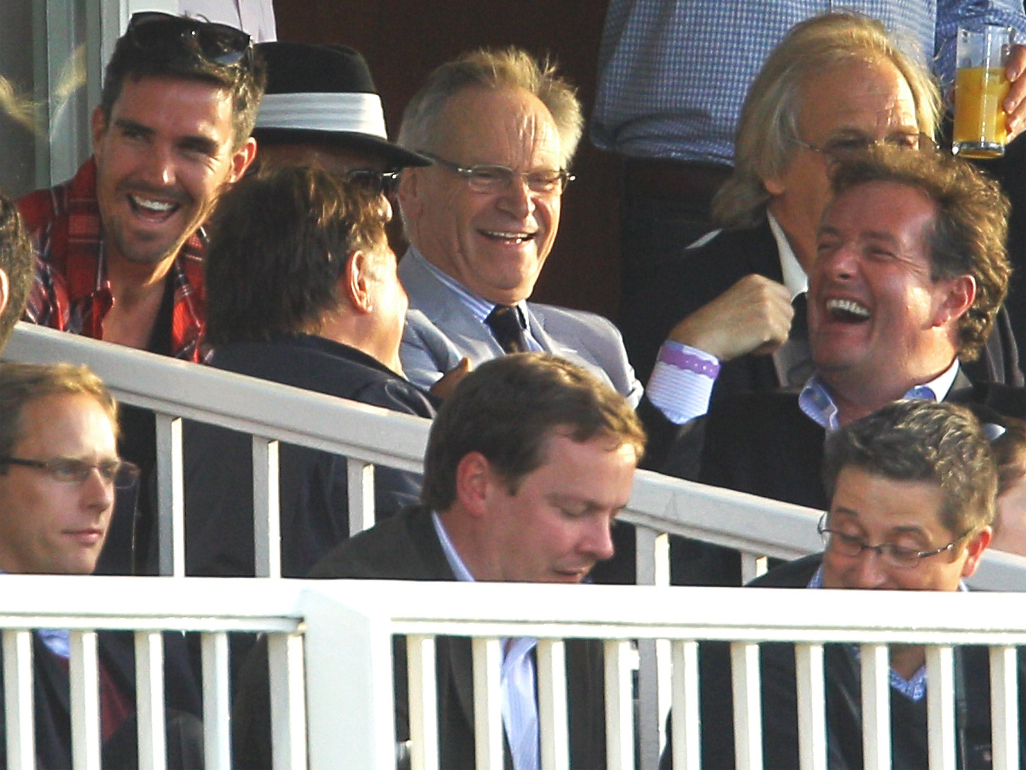 Kevin Pietersen (left) with the novelist Jeffrey Archer (centre) and broadcaster Piers Morgan (right) at Lord’s in 2010