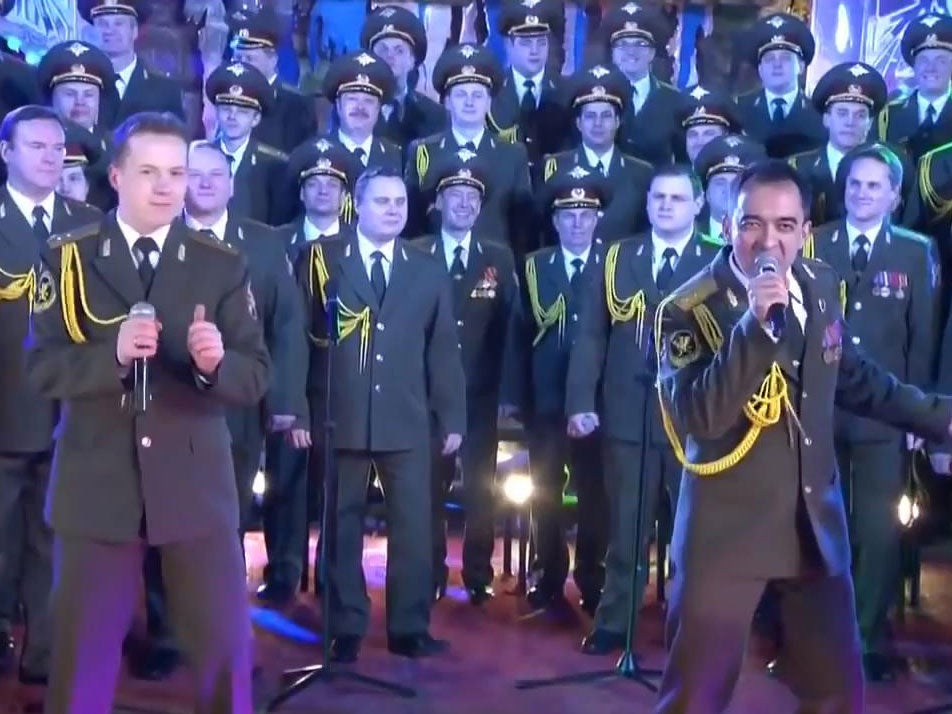 The Russian Police choir performing 'Get Lucky' by Daft Punk.