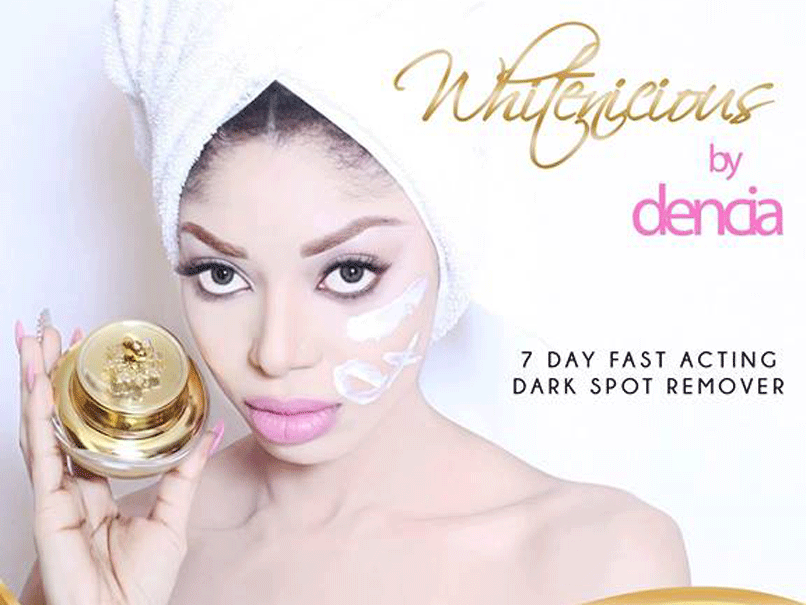 Dencia appears in an advertisement for the skin-lightening cream