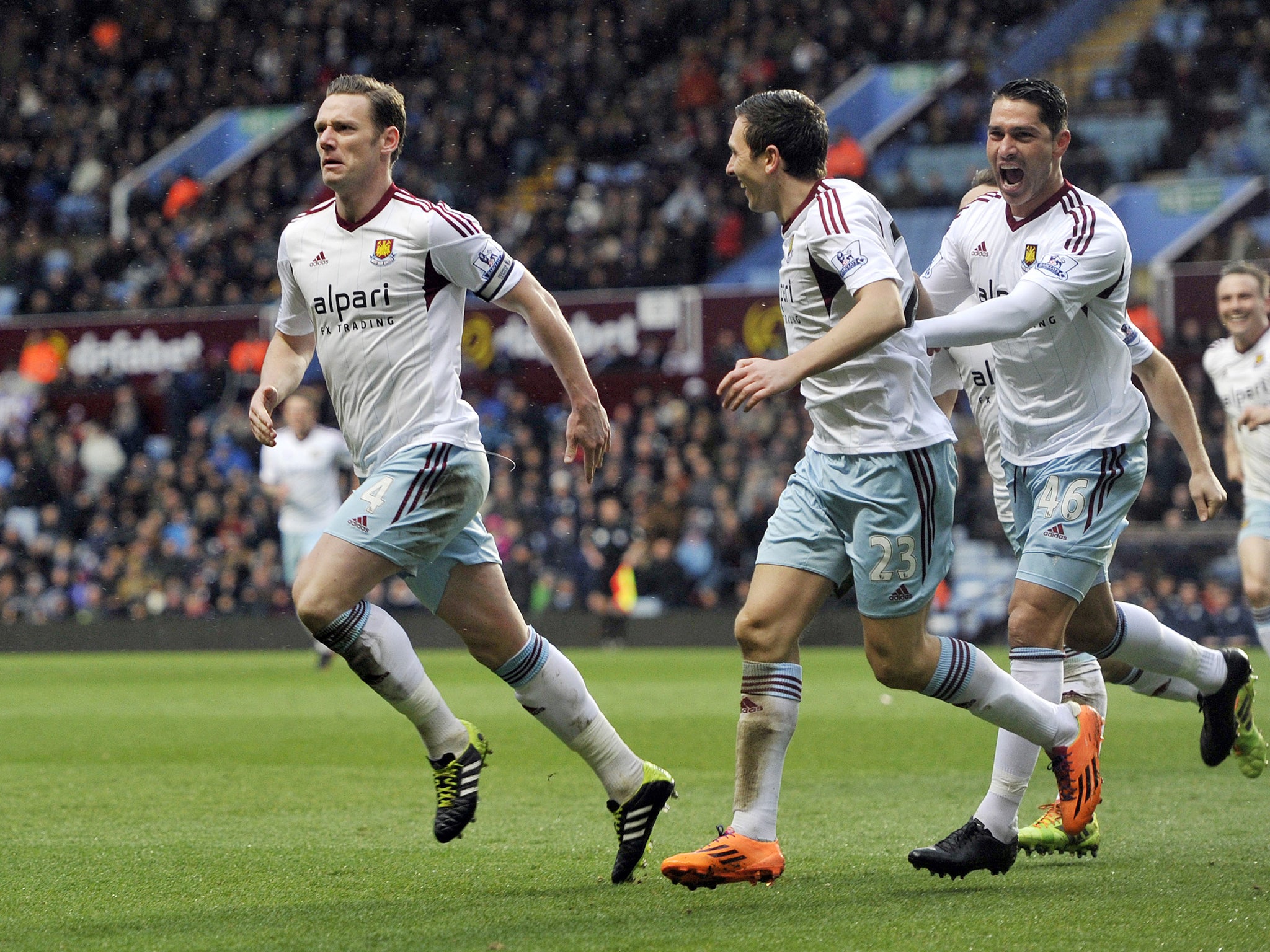 Kevin Nolan celebrates scoring for West Ham against Aston Villa