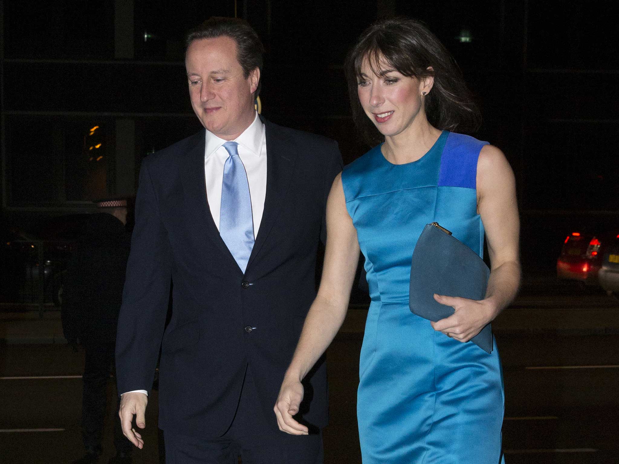David and Samantha Cameron arrive for the COnservative Party fundraiser