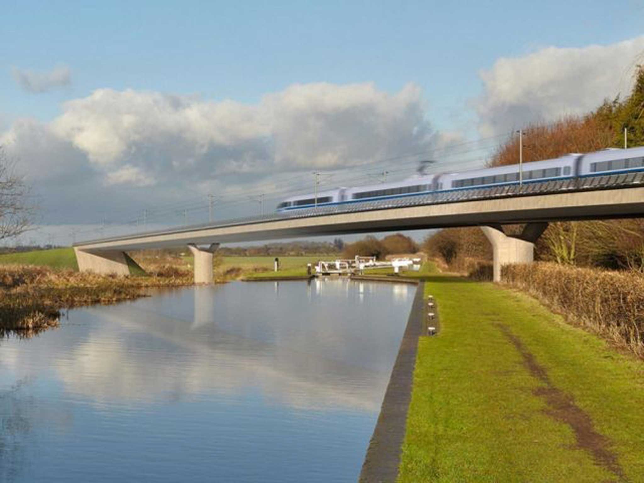 HS2’s under-fire rail line, as it might look crossing the Birmingham and Fazeley canal