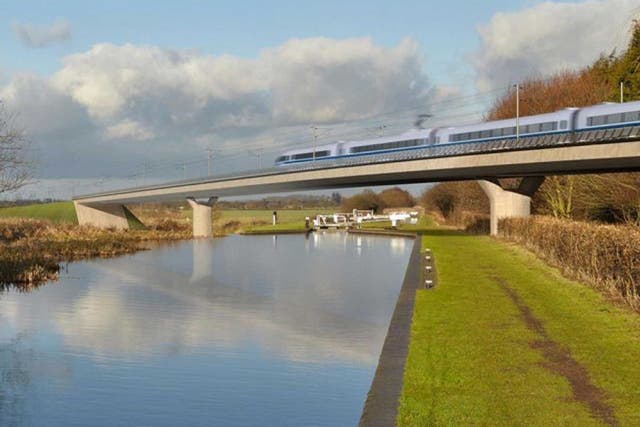 HS2’s under-fire rail line, as it might look crossing the Birmingham and Fazeley canal 