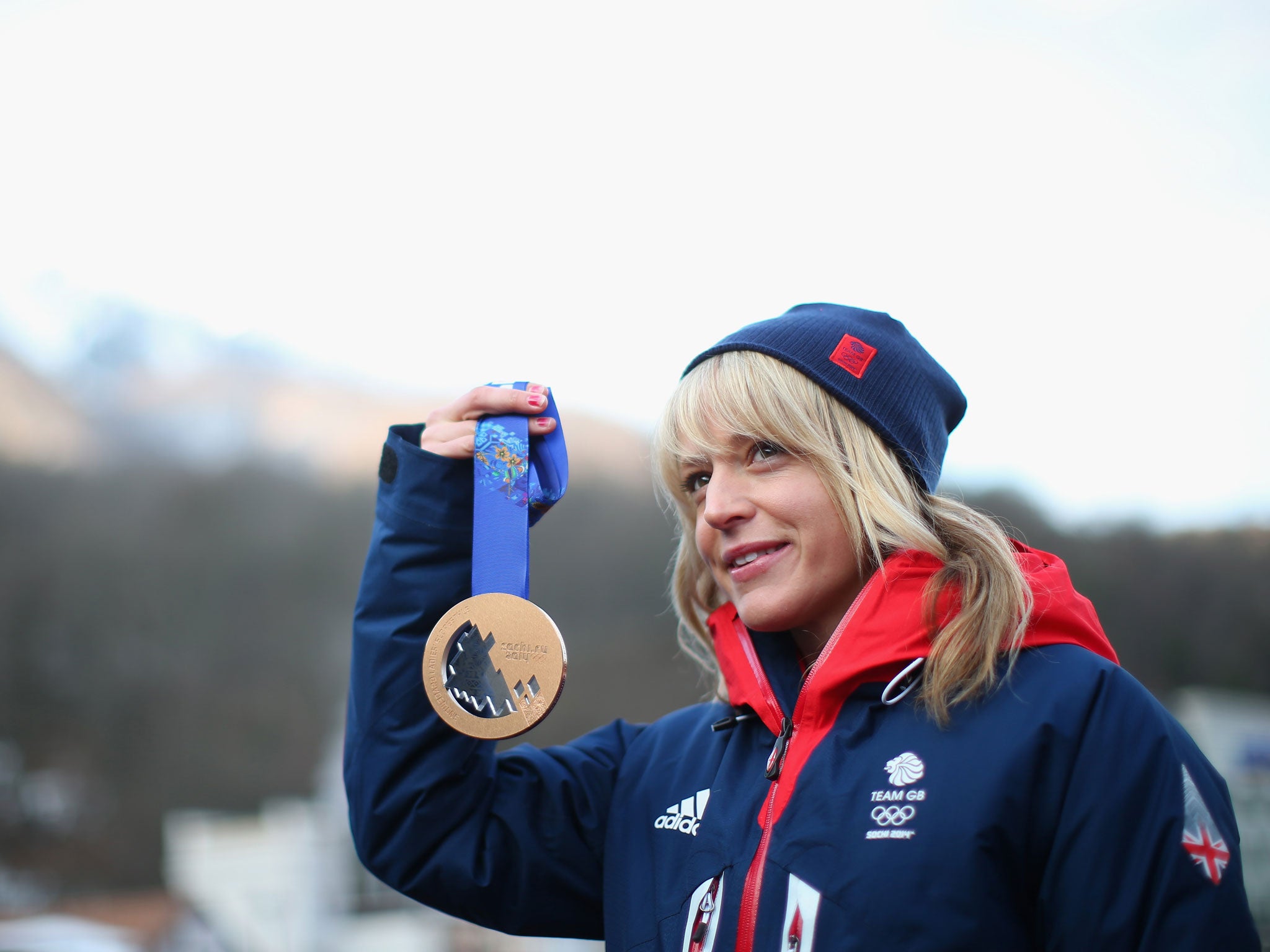 British snowboarder Jenny Jones presents her snowboard slopestyle bronze medal
