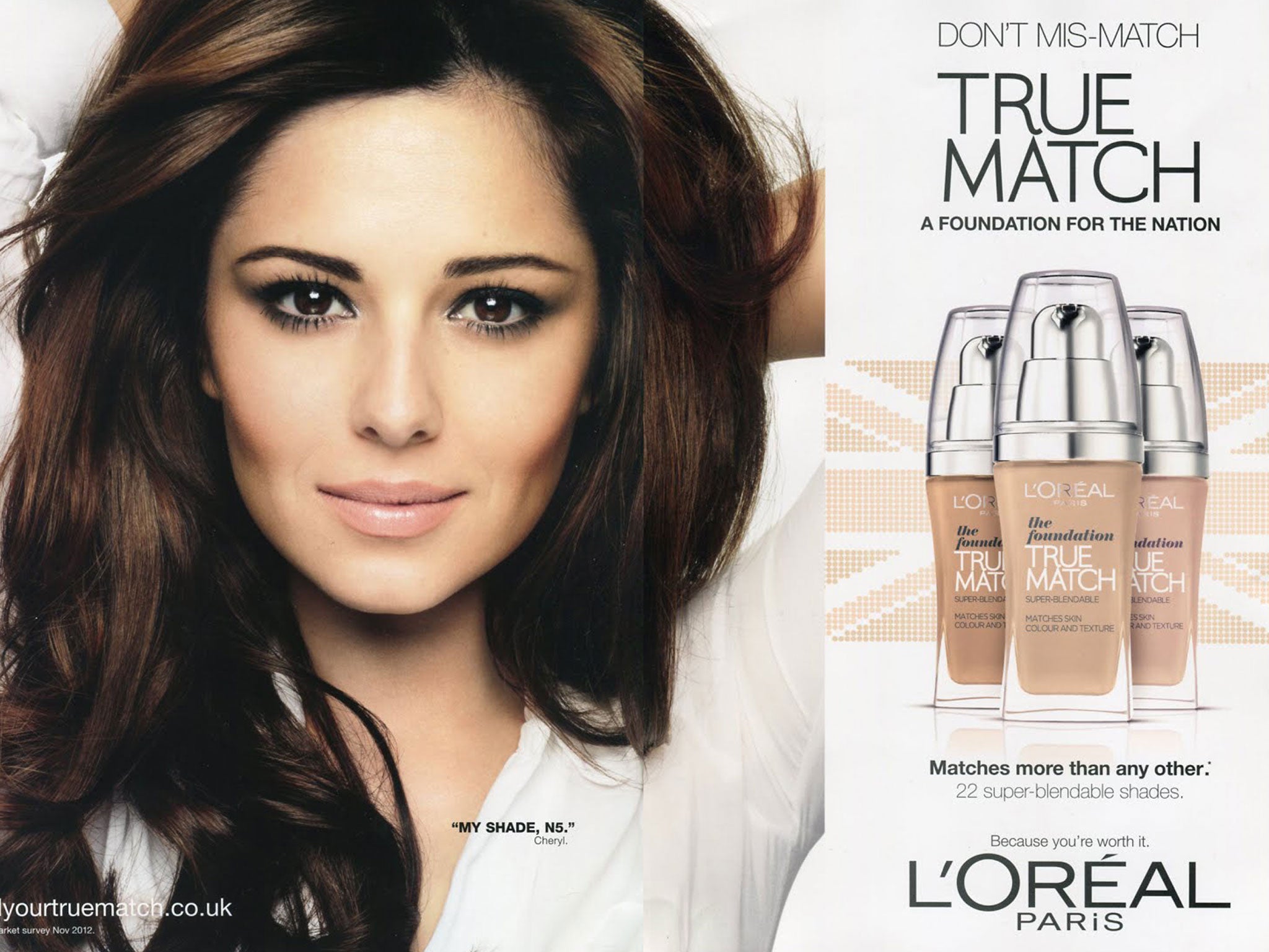 Cheryl Cole poses for L'Oreal true match foundation advert