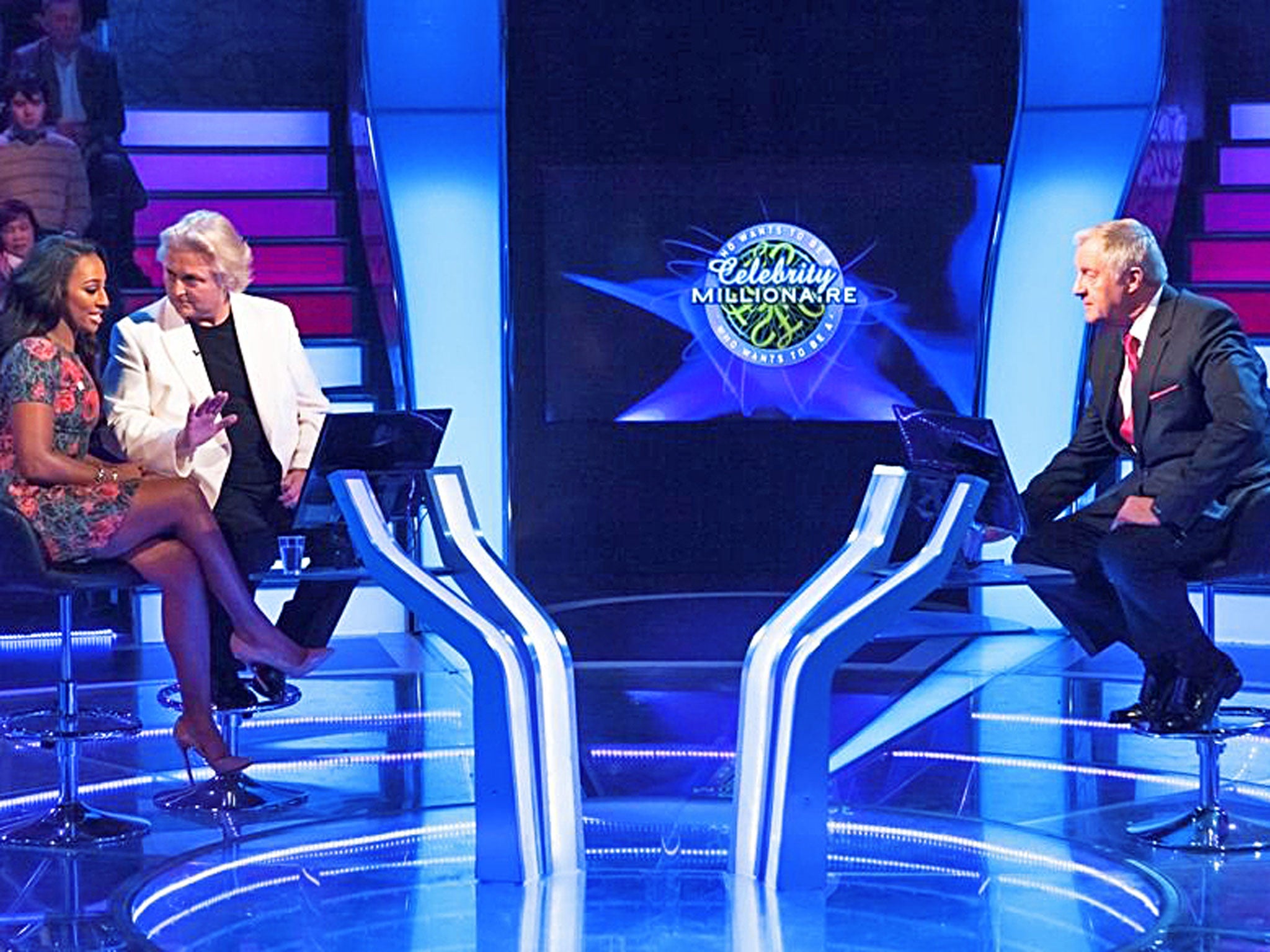 Price of fame: Chris Tarrant with 'X Factor' winner Alexandra Burke and fashion designer David Emanuel on 'Celebrity Who Wants to Be a Millionaire?'