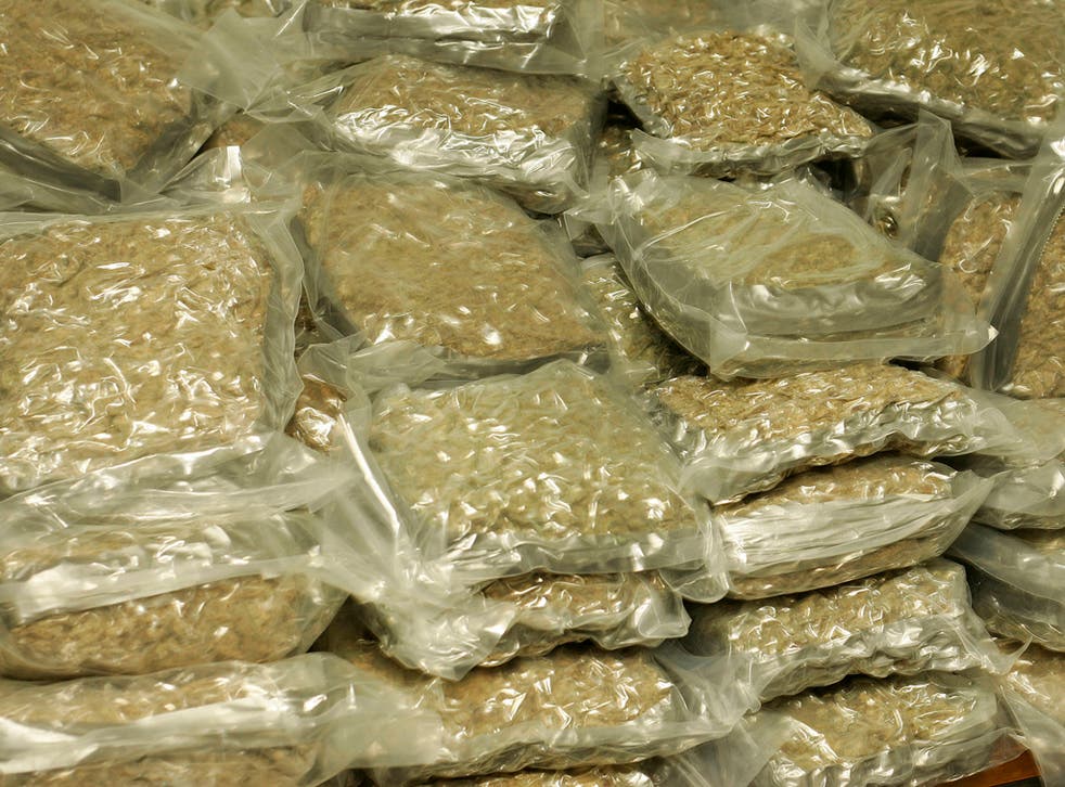 Confiscated bags containing marijuana