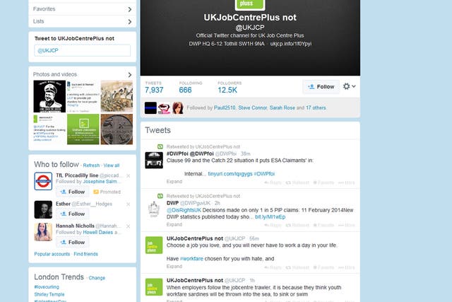 The 'UKJobCentrePlus not' twitter page has been reactivated