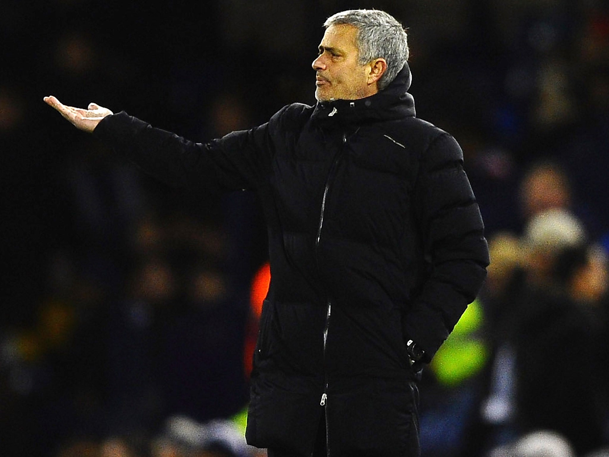 Jose Mourinho makes a gesture from the sideline