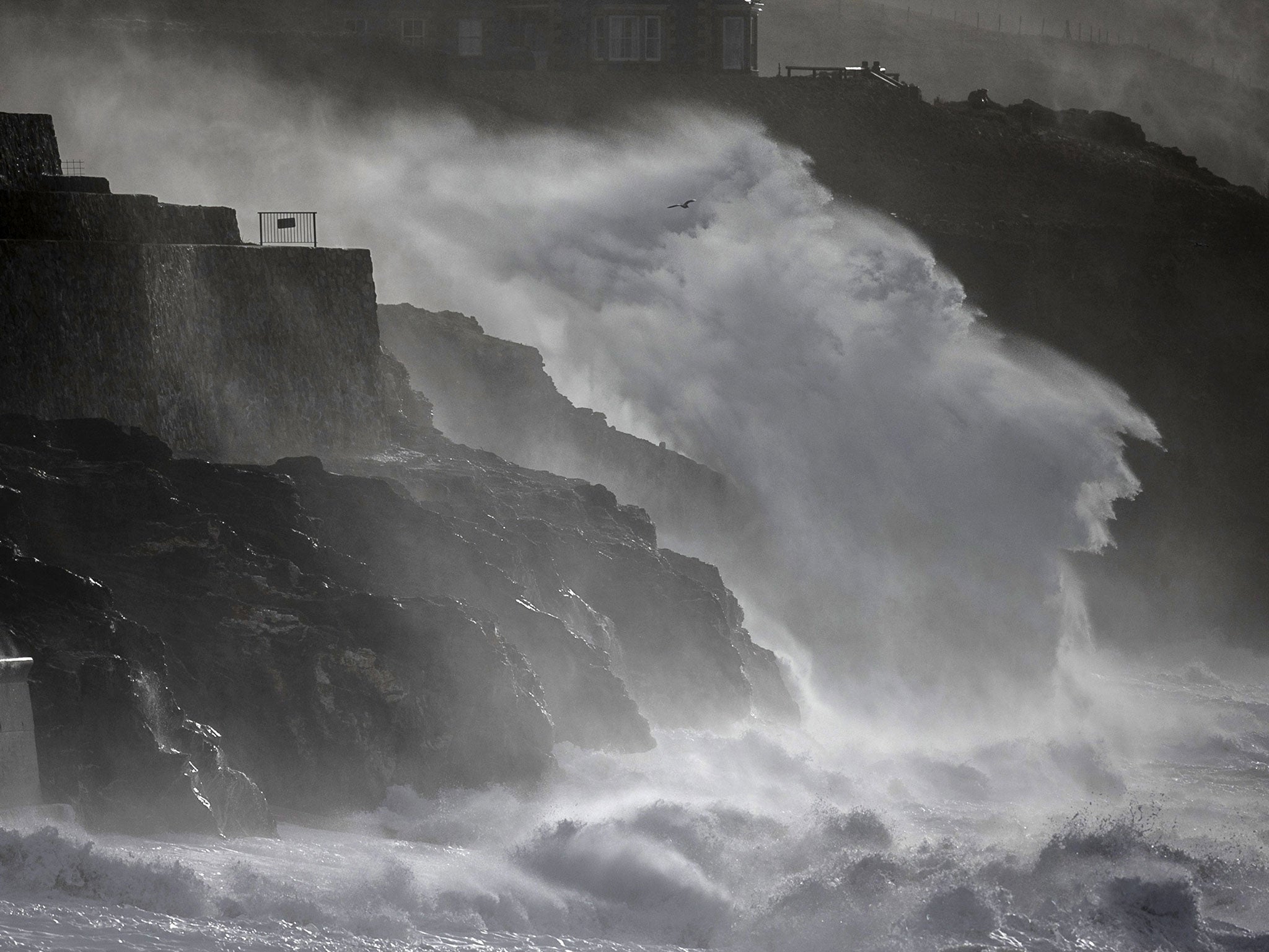 Storm waves break at the end of last week at Porthleven in Cornwall, England. The UK is bracing itself for more storms