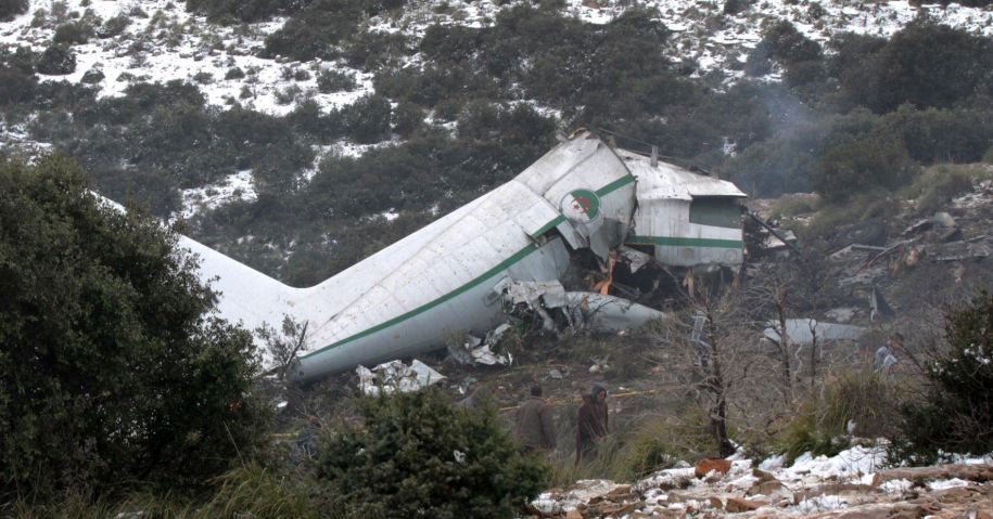 A section of the crashed military plane in the Oum El Bouaghi province, about 500km from Algiers