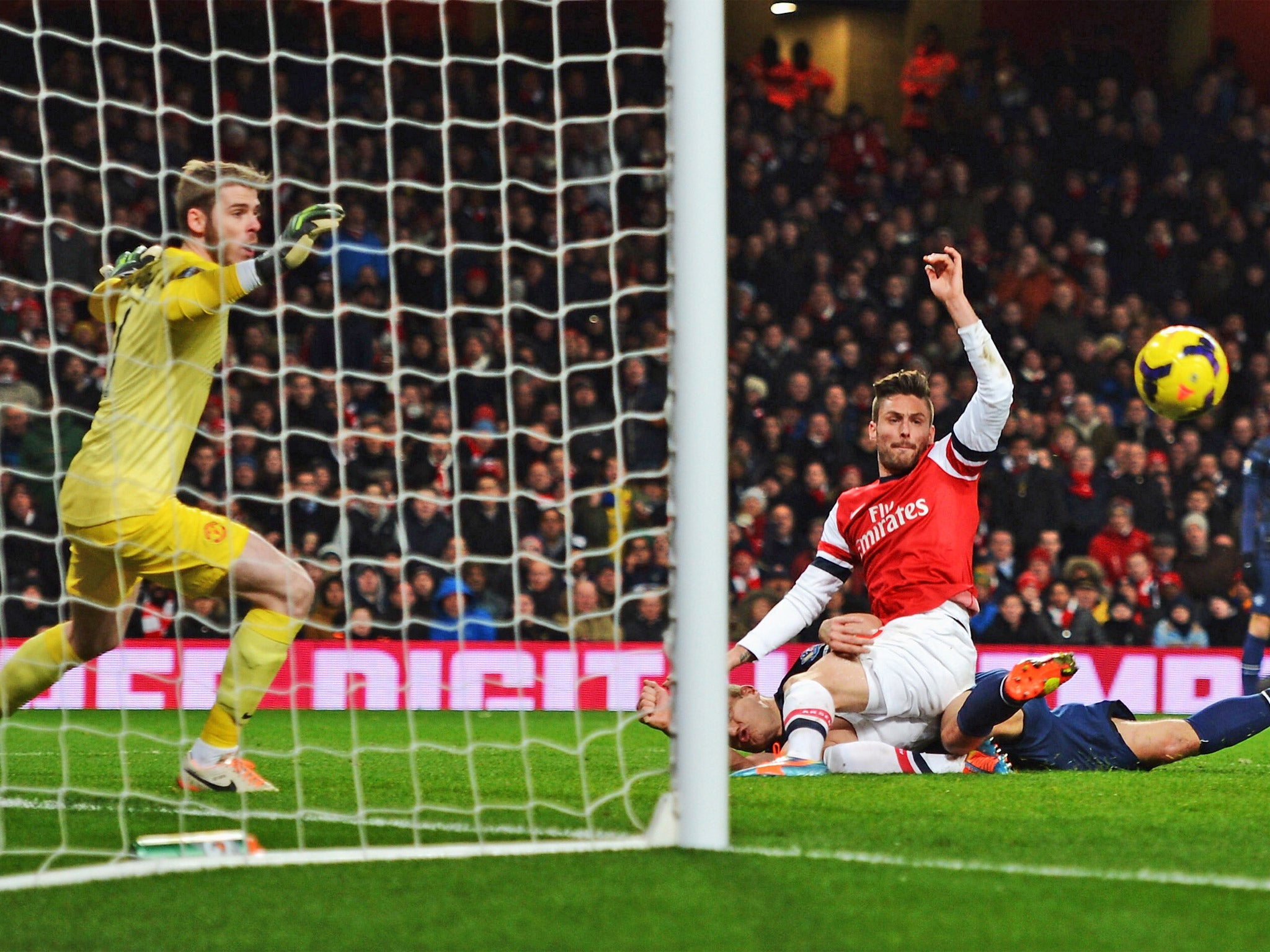 Oliver Giroud watches as an effort goes wide (Getty)