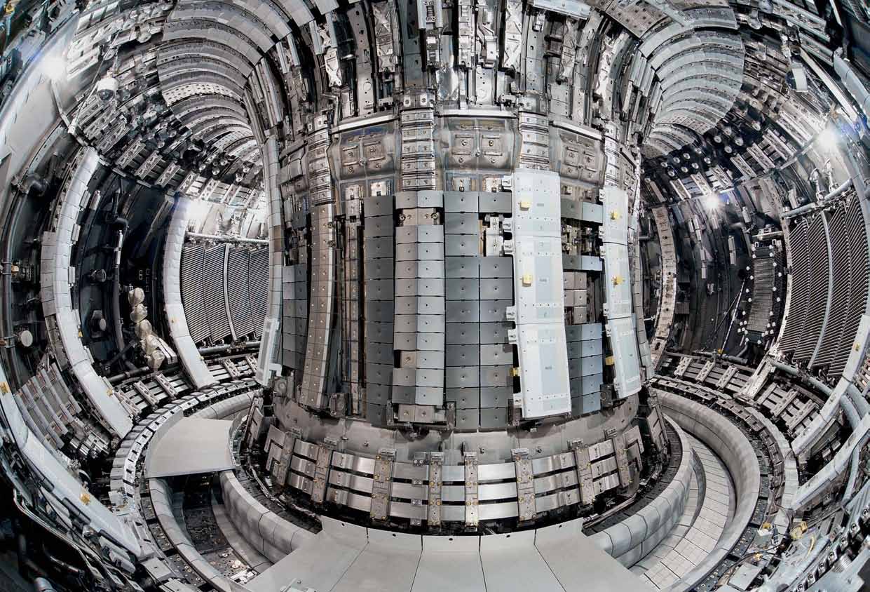 The JET experiment uses a 'tokamak' (pictured) that confines plasma using a magnetic field in the shape of a torus. Image credit: JET