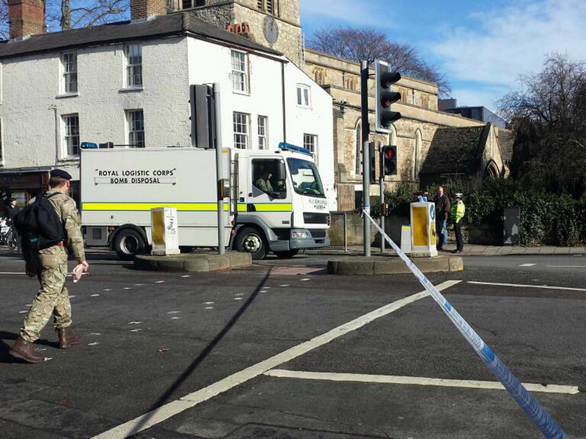 A bomb disposal unit deployed to investigate one of the 'suspicious packages' in Oxford, which the Ministry of Defence said was routine procedure