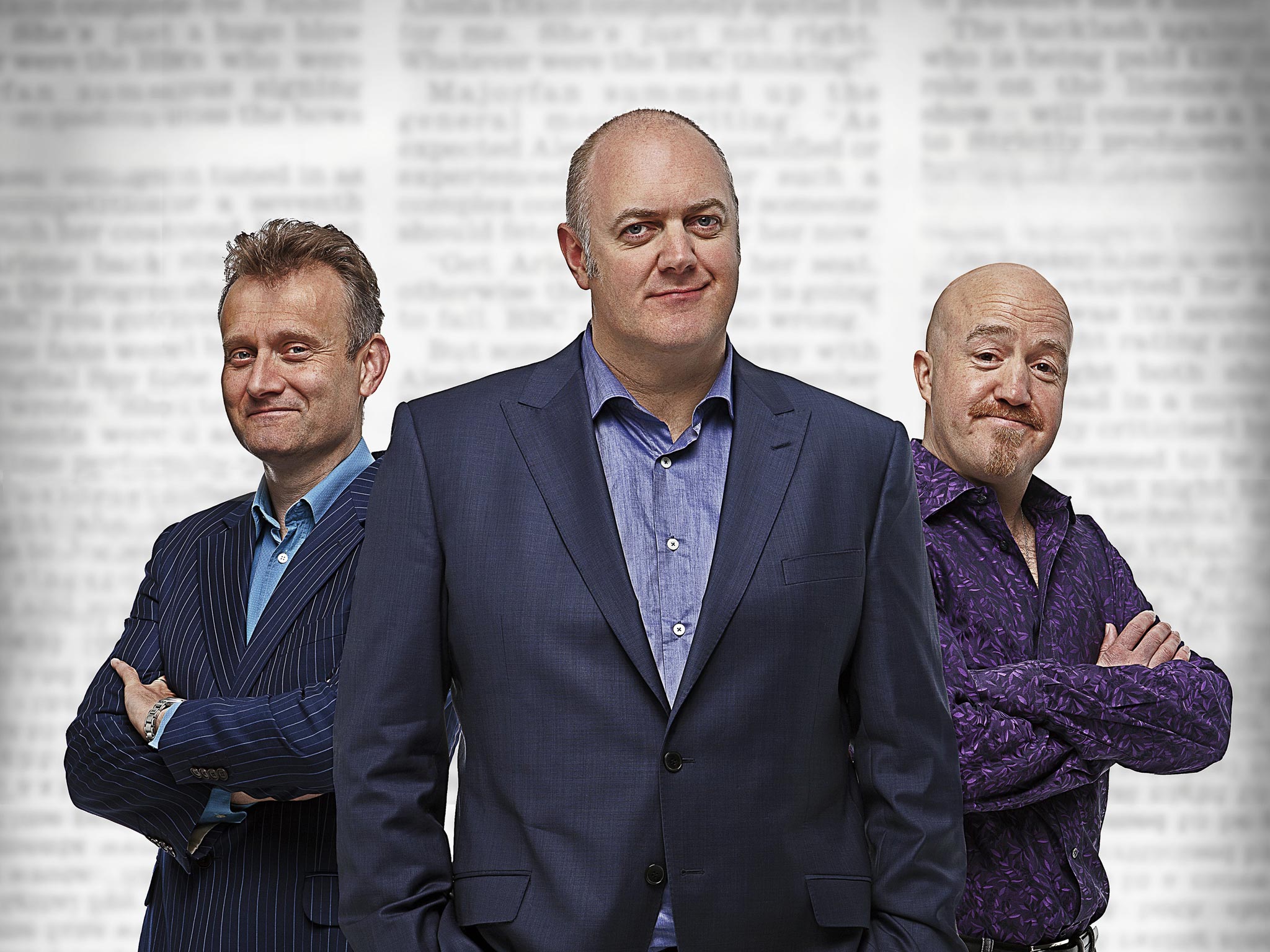 Shock of the news: ‘Mock the Week’ host Dara O'Briain with male panellists Hugh Dennis and Andy Parsons