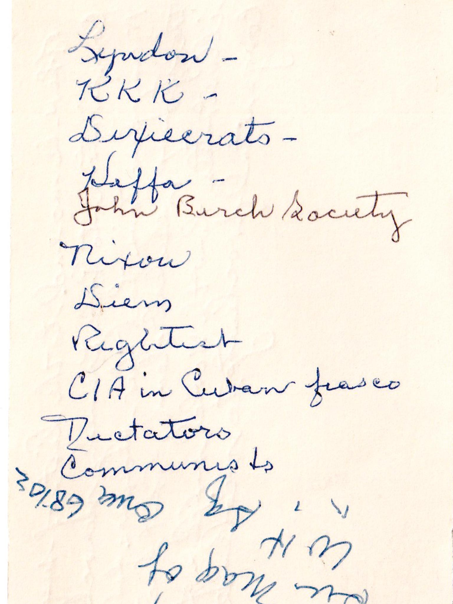 Civilian lists: JFK's secretary's list of possible assassins