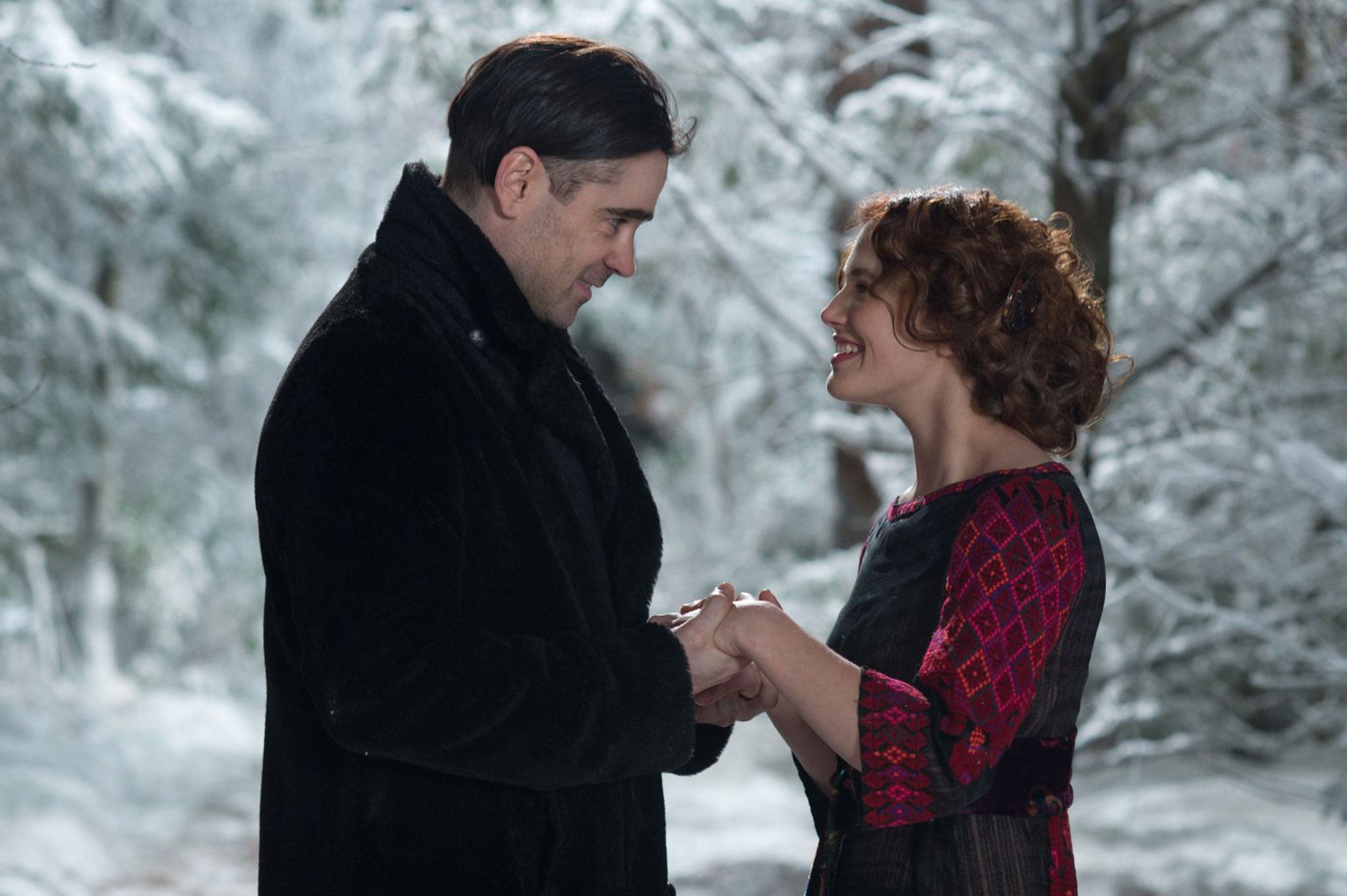 Colin Farrell with Jessica Brown Findlay in 'A New York Winter's Tale'
