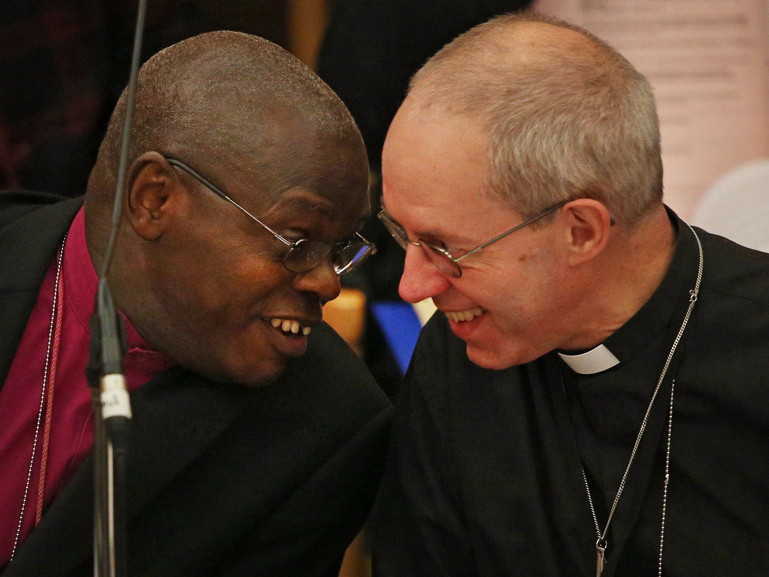 The Archbishop of York John Sentamu (L) talks to The Archbishop of Canterbury Justin Welby