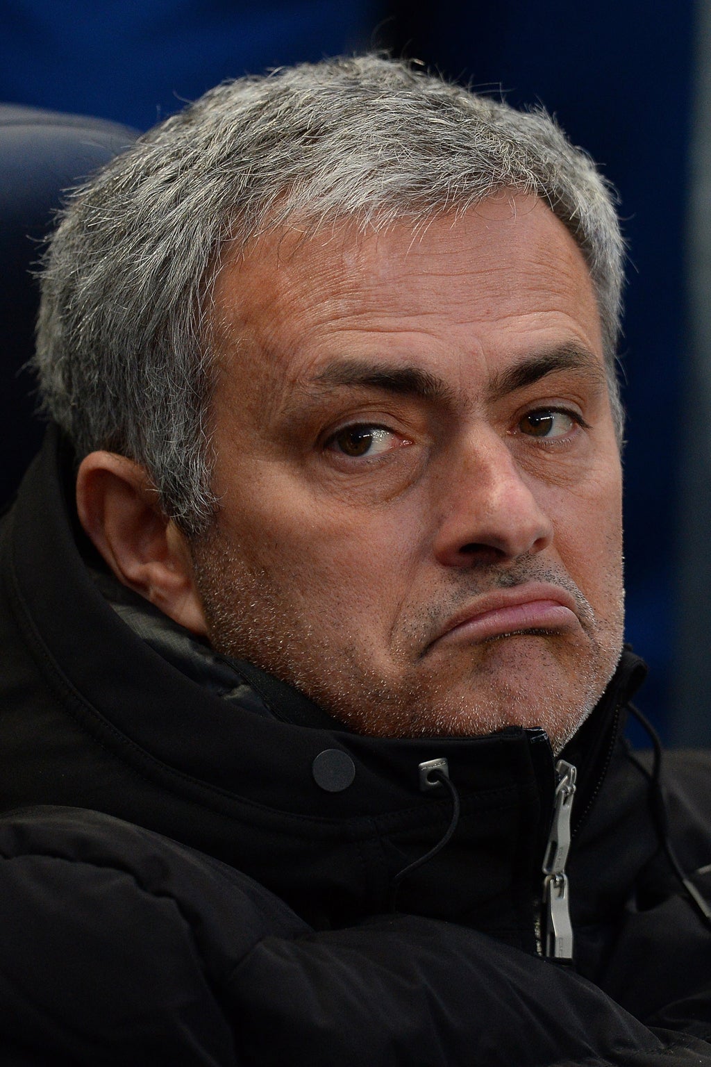 Chelsea manager Jose Mourinho looks mildly unimpressed with Jovetic's effort